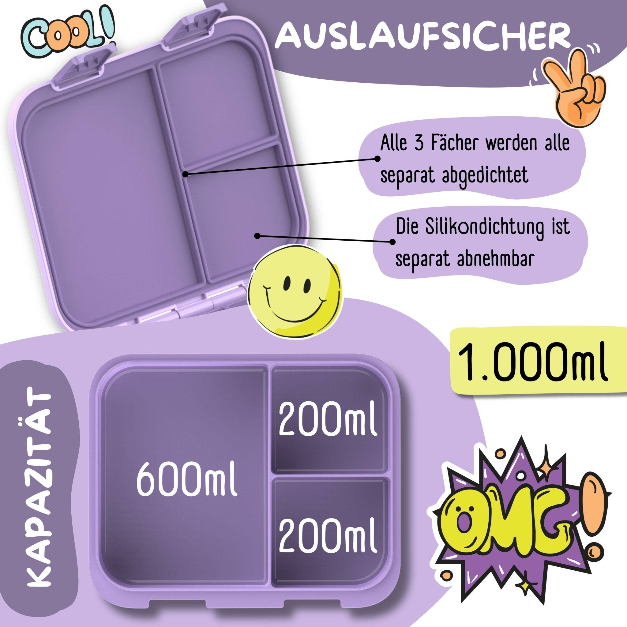 BEARFOOT Bento Box COMPACT - lila: 1.000ml BEARFOOT - malmichbunt.de