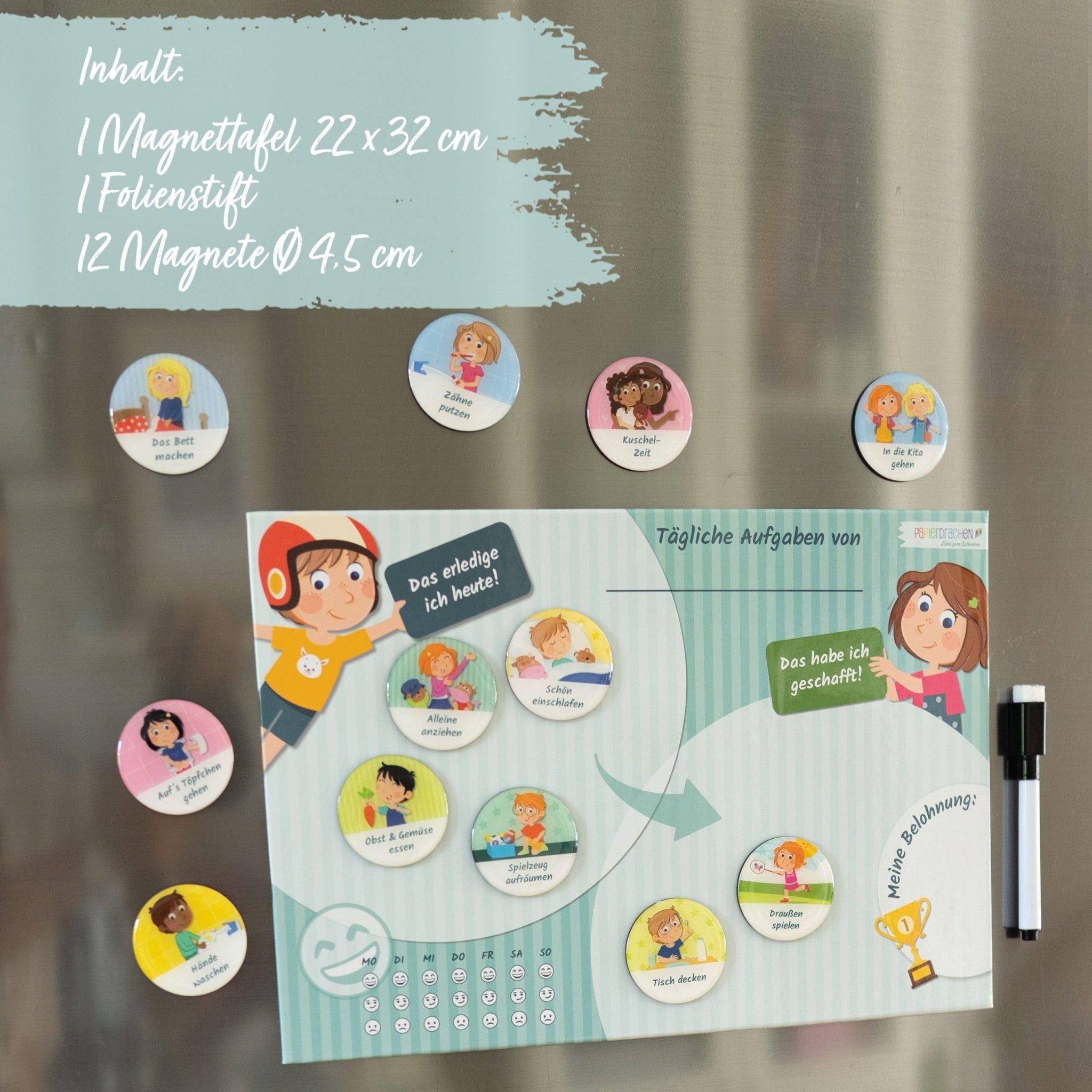Belohnungstafel mit Magneten - Basis - Set Tagesablauf Papierdrachen - malmichbunt.de