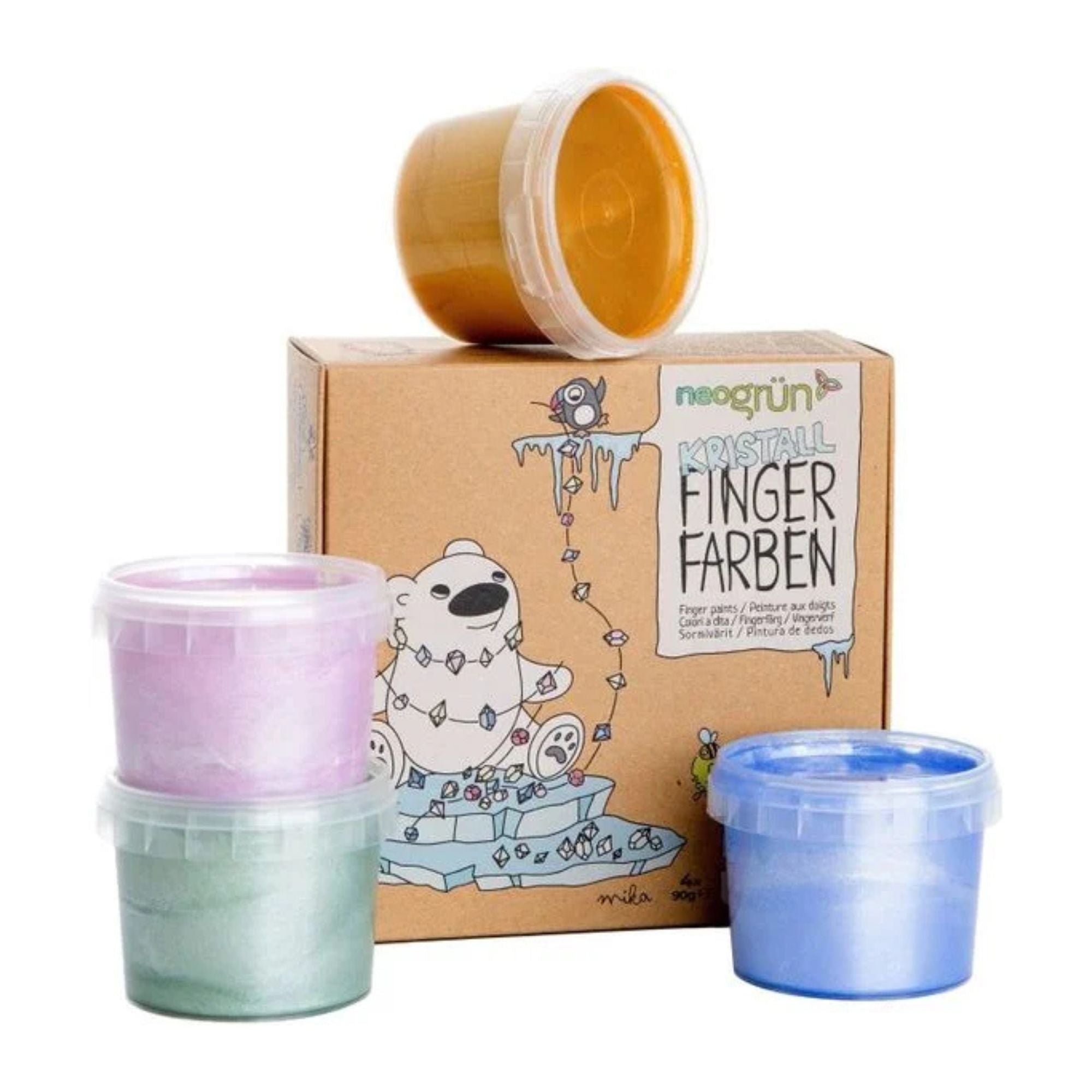 Bio Glitzer - Kristall - Fingerfarben 4er Set "Mika" neoGRÜN - malmichbunt.de