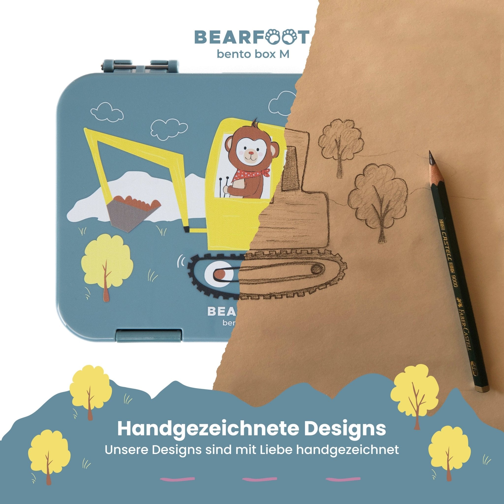 Brotdose Kinder mit Fächern, Lunchbox, Bento box - Bagger BEARFOOT - malmichbunt.de