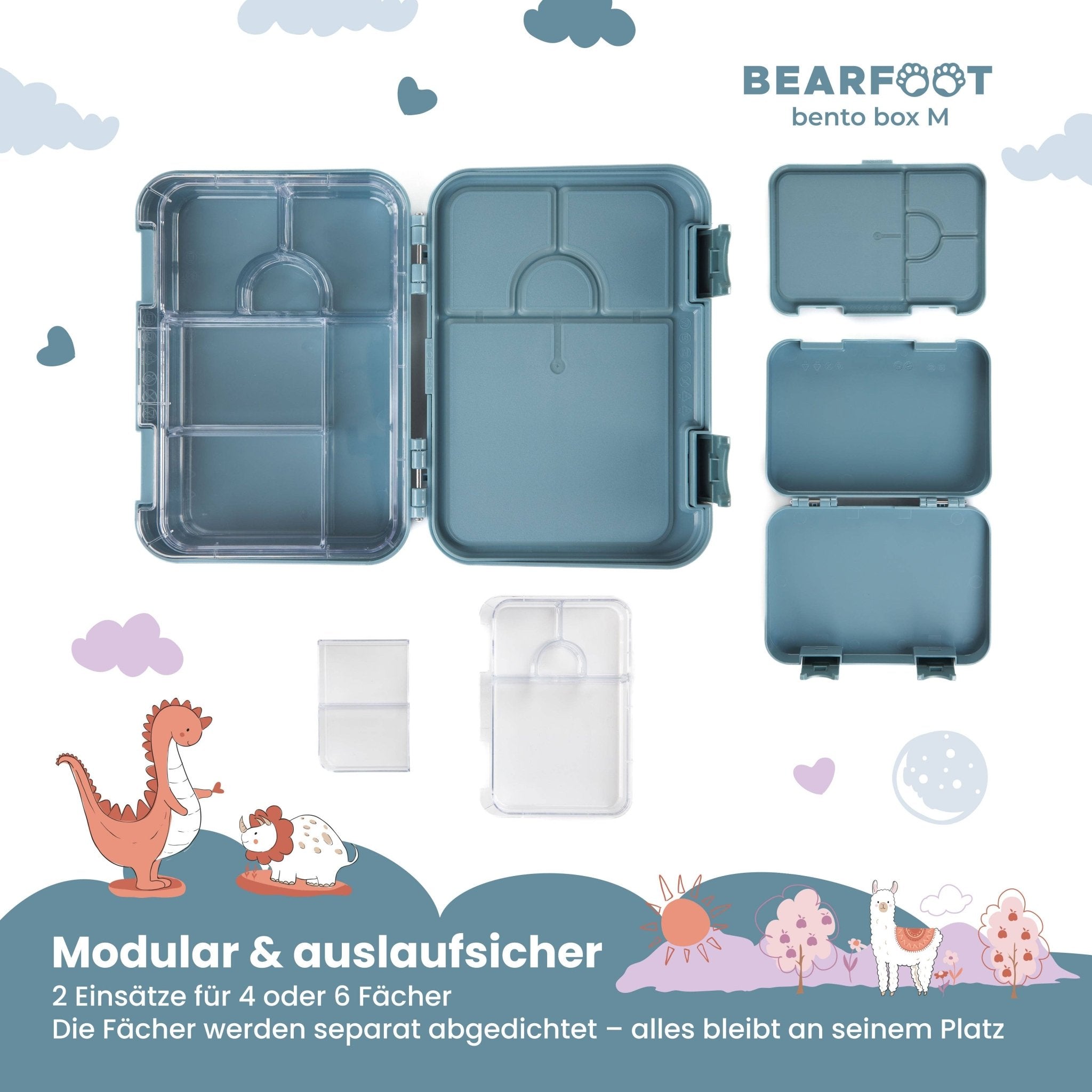 Brotdose Kinder mit Fächern, Lunchbox, Bento box - Bagger BEARFOOT - malmichbunt.de