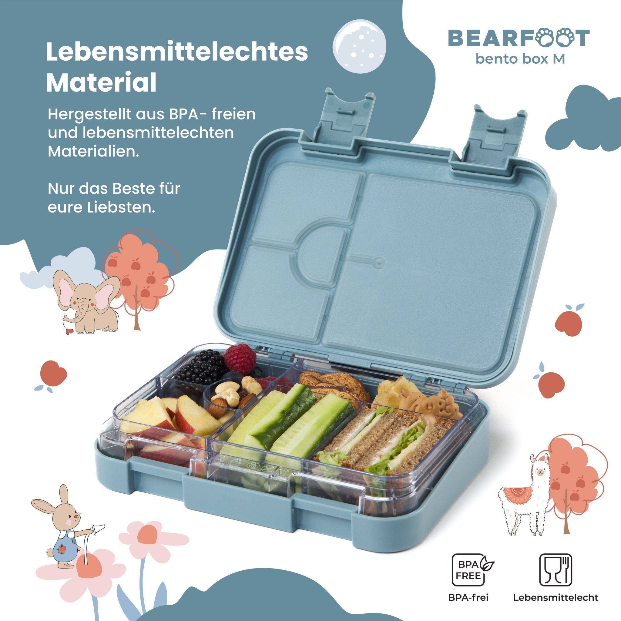 Brotdose Kinder mit Fächern, Lunchbox, Bento box - Bagger BEARFOOT - malmichbunt.de