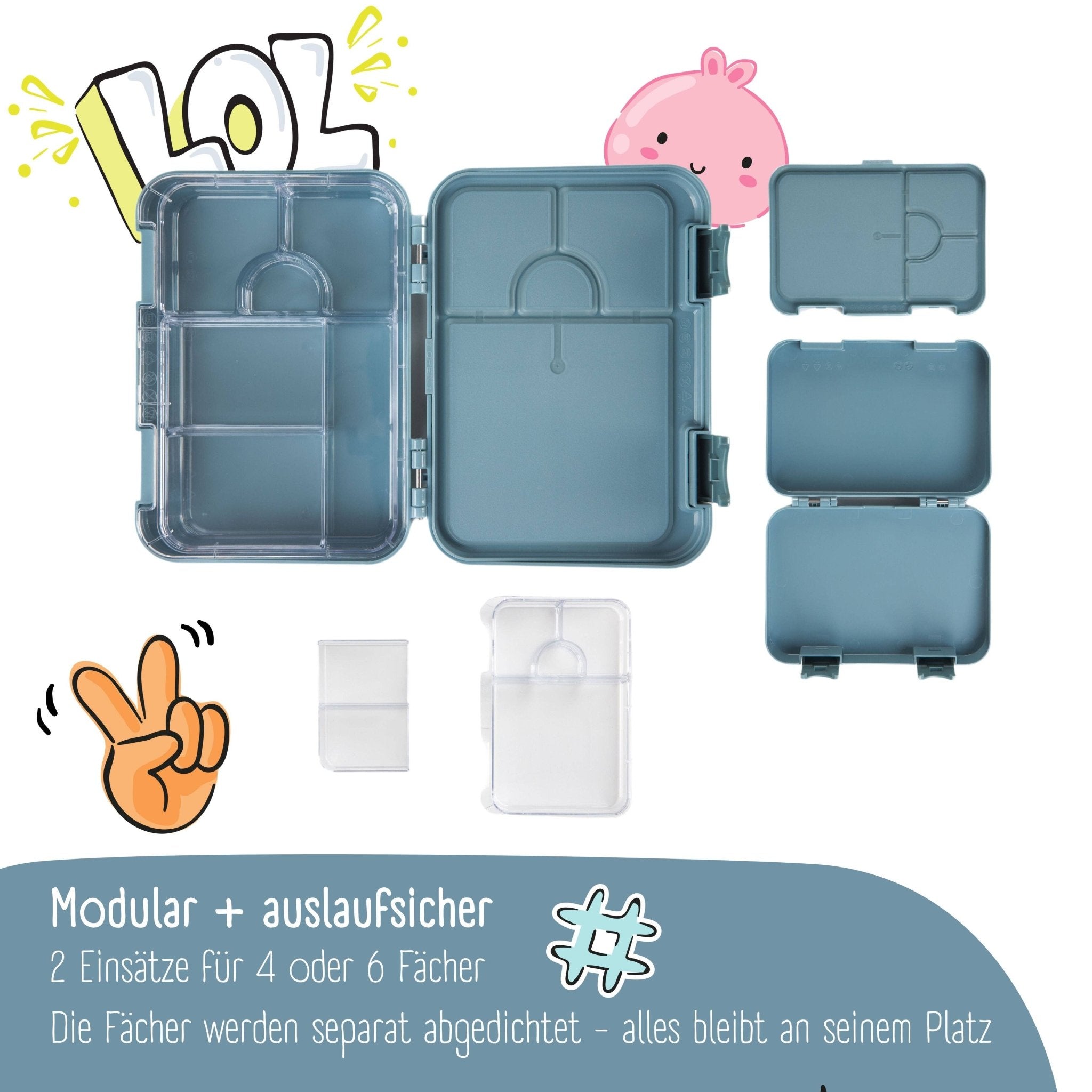 Brotdose Kinder mit Fächern, Lunchbox, Bento box - Blau BEARFOOT - malmichbunt.de
