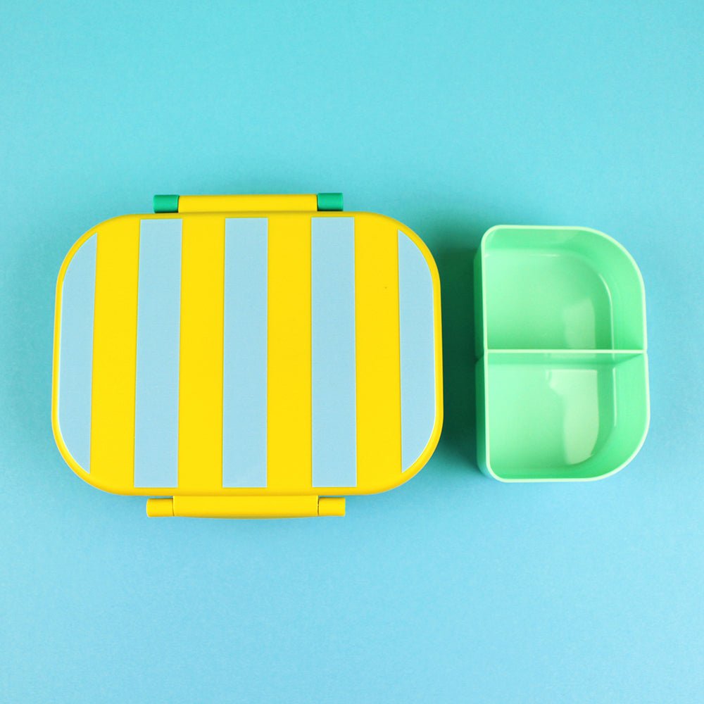 Brotdose/Lunchbox - Stripes gelb/hellblau/grün inkl. Geschenkkarton Ava & Yves - malmichbunt.de