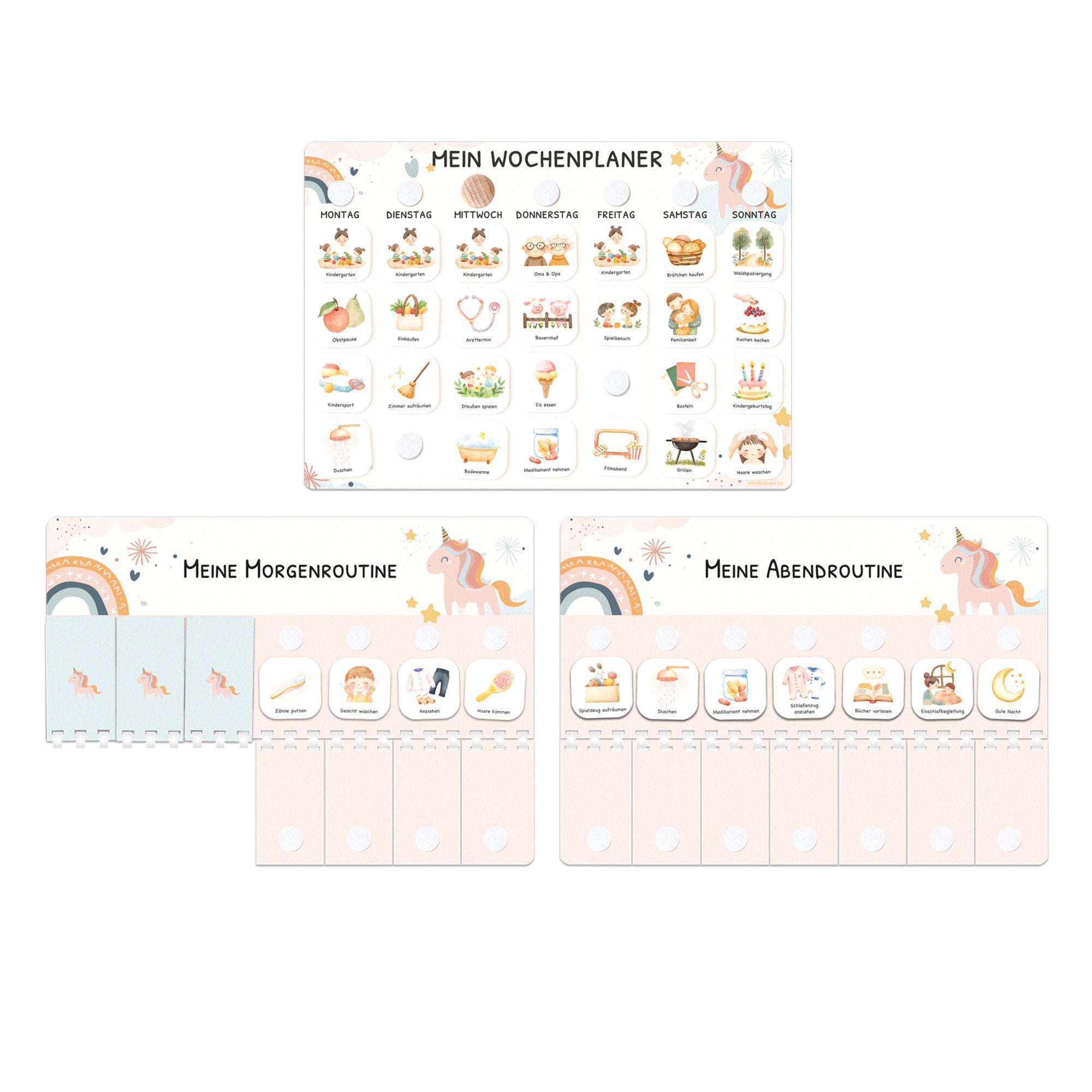 Bundle: Wochenplaner + Morgenroutine + Abendroutine - Einhorn Jeka - malmichbunt.de