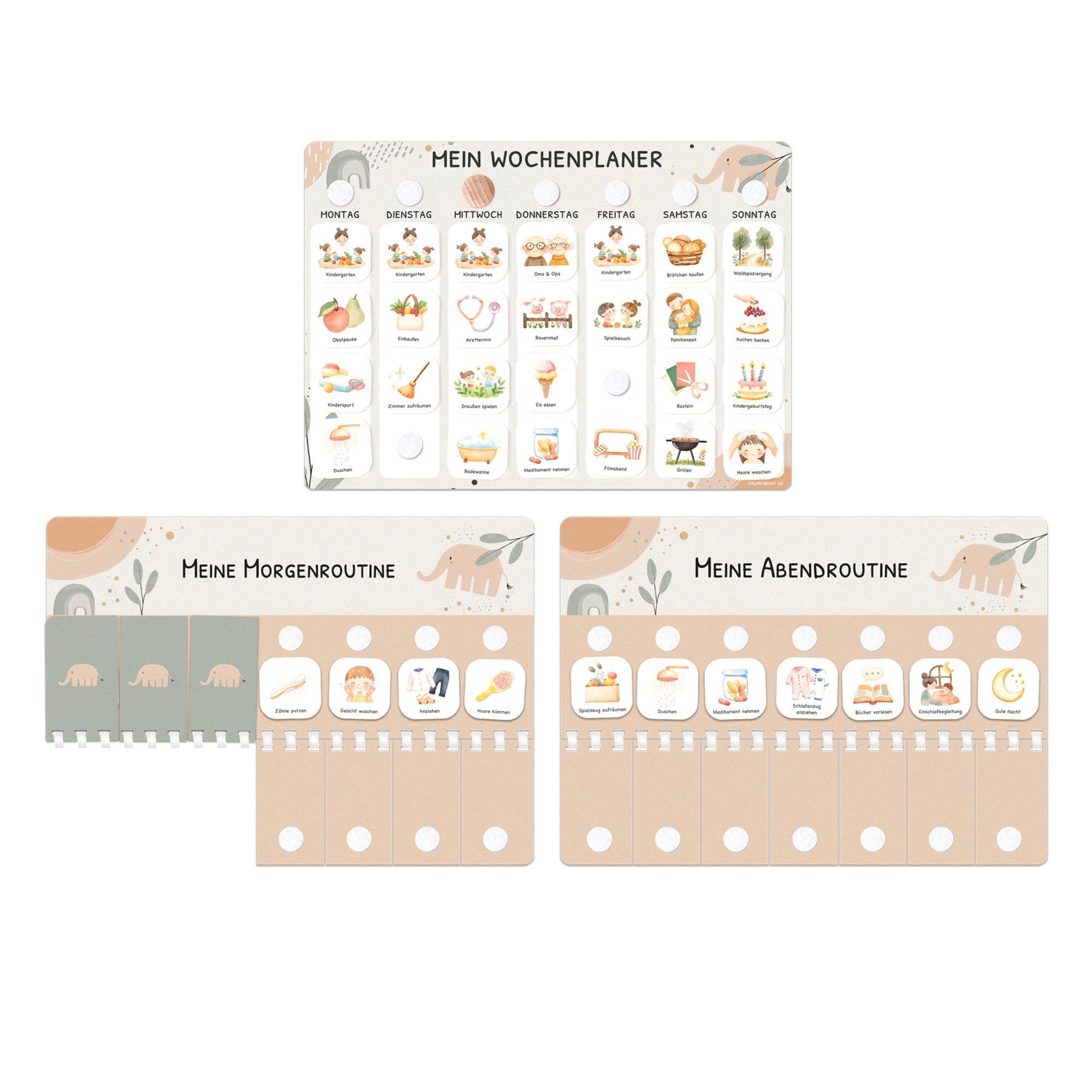 Bundle: Wochenplaner + Morgenroutine + Abendroutine - Elephant Jeka - malmichbunt.de