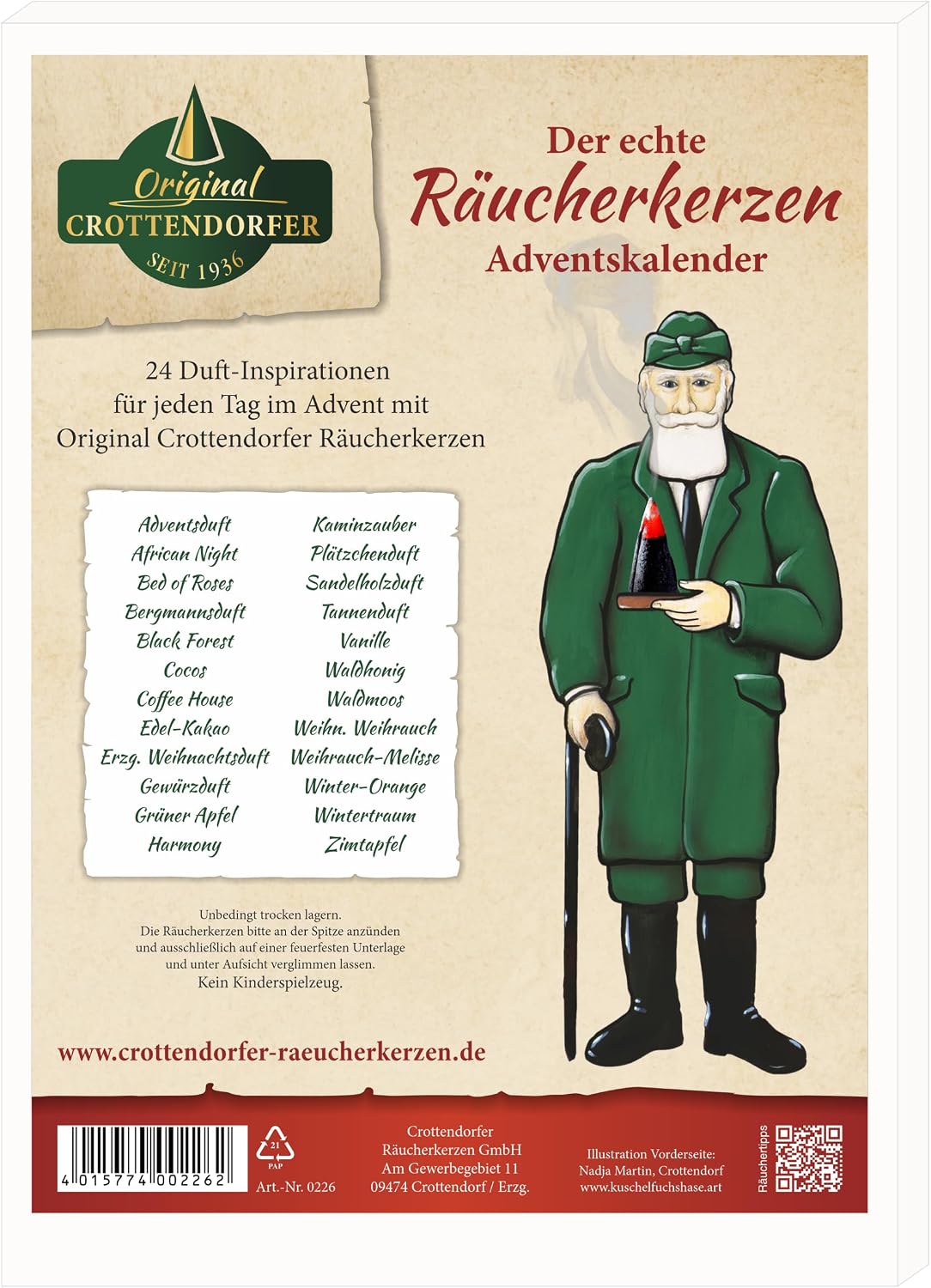 Crottendorfer der echte Räucherkerzen Adventskalender Hochformat 2026 Original Crottendorfer - malmichbunt.de
