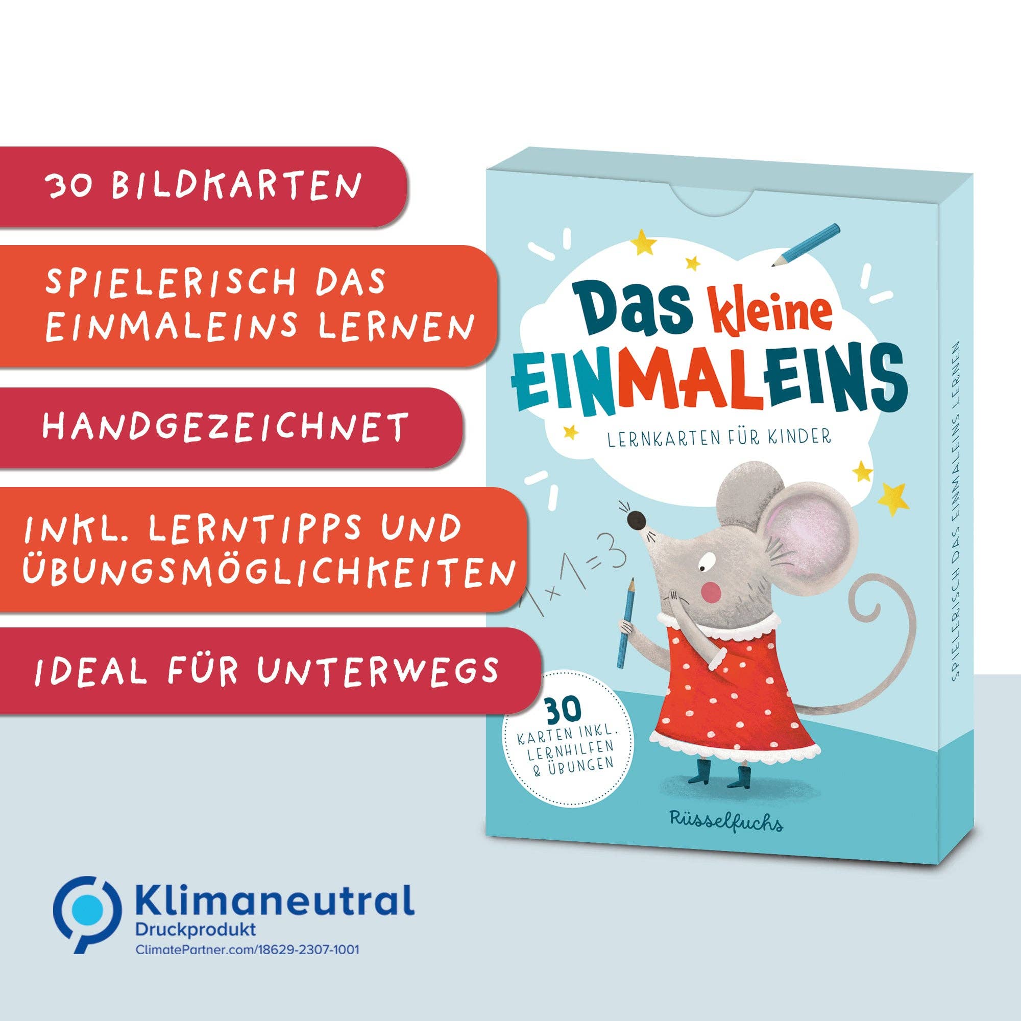 Das kleine Einmaleins – Lernkarten 1–10 für Kinder Rüsselfuchs - malmichbunt.de