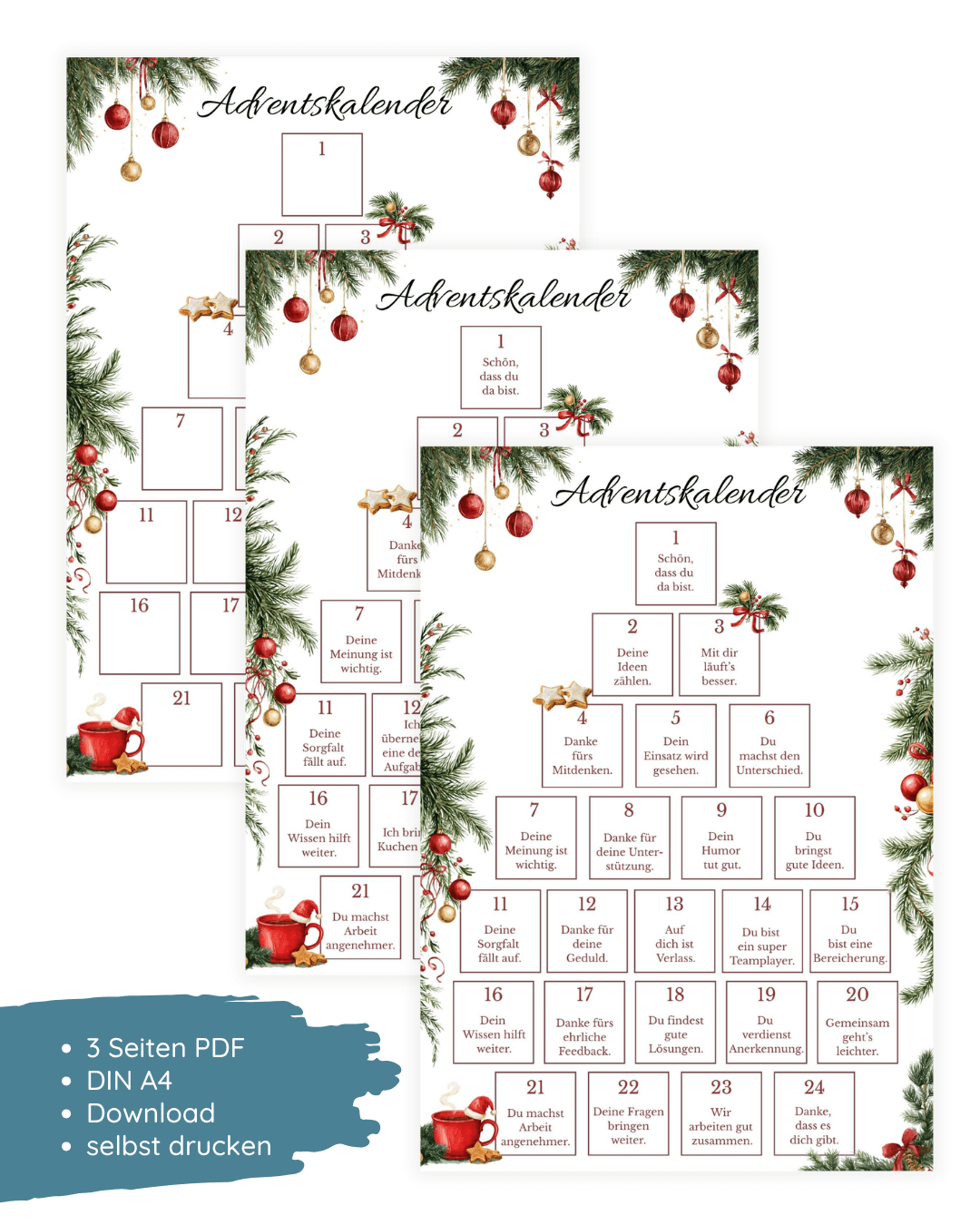 DIY Adventskalender fürs Büro zum Ausdrucken - 3 DIN-A4-Vorlagen Jeka - malmichbunt.de