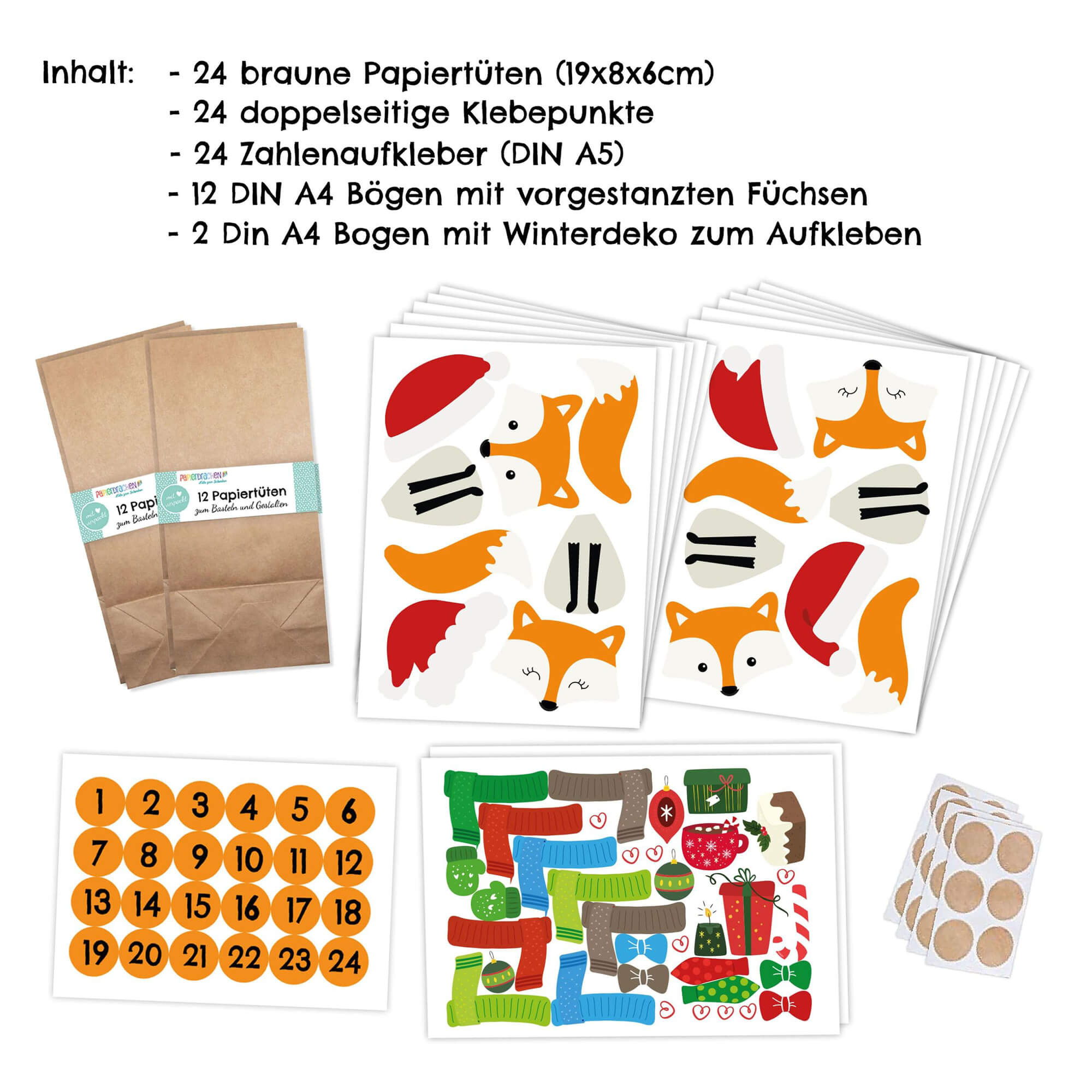DIY Füchse Adventskalender Papierdrachen Papierdrachen - malmichbunt.de