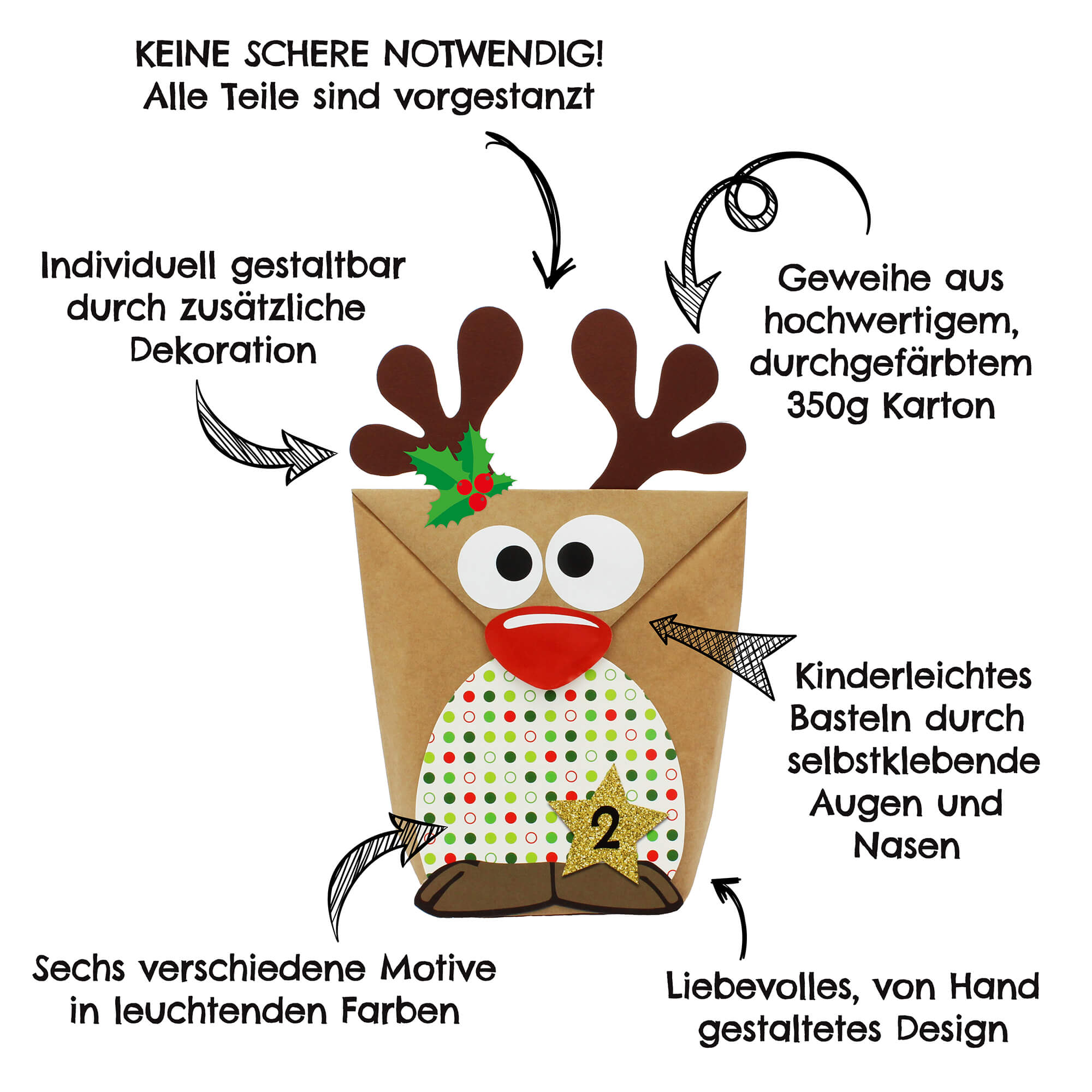 DIY Rentier Adventskalender Papierdrachen Papierdrachen - malmichbunt.de
