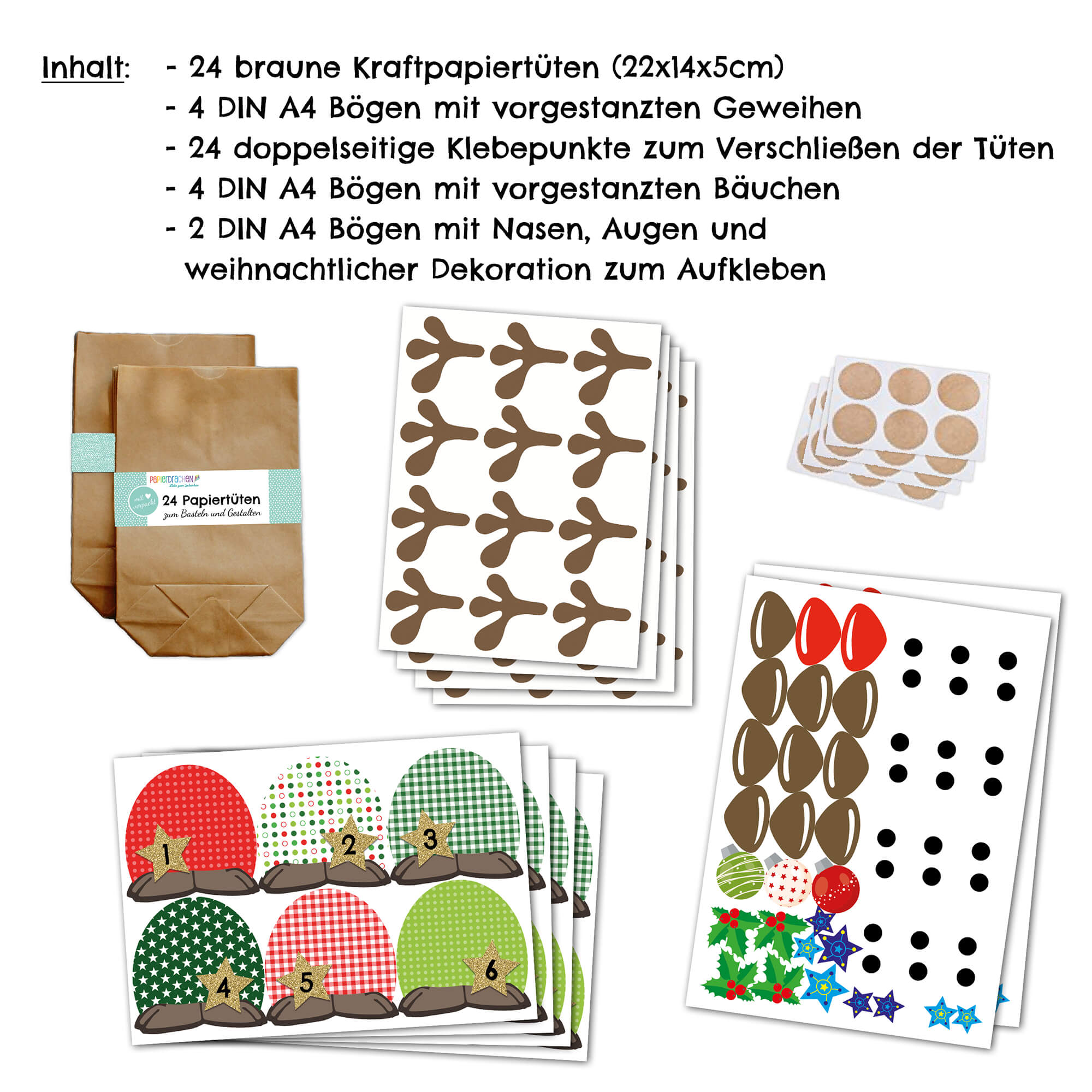 DIY Rentier Adventskalender Papierdrachen Papierdrachen - malmichbunt.de