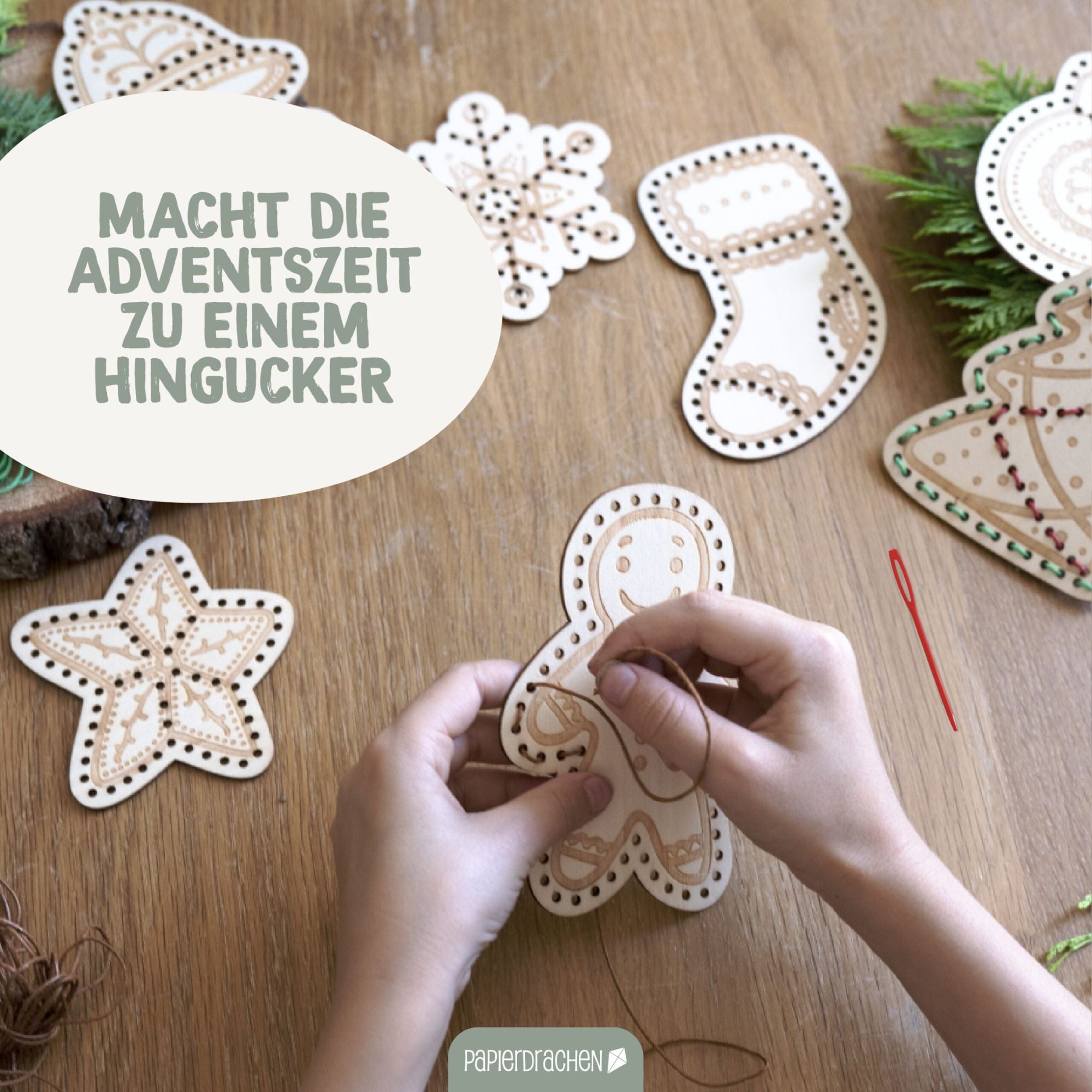 Fädelset aus Holz zu Weihnachten Papierdrachen - malmichbunt.de