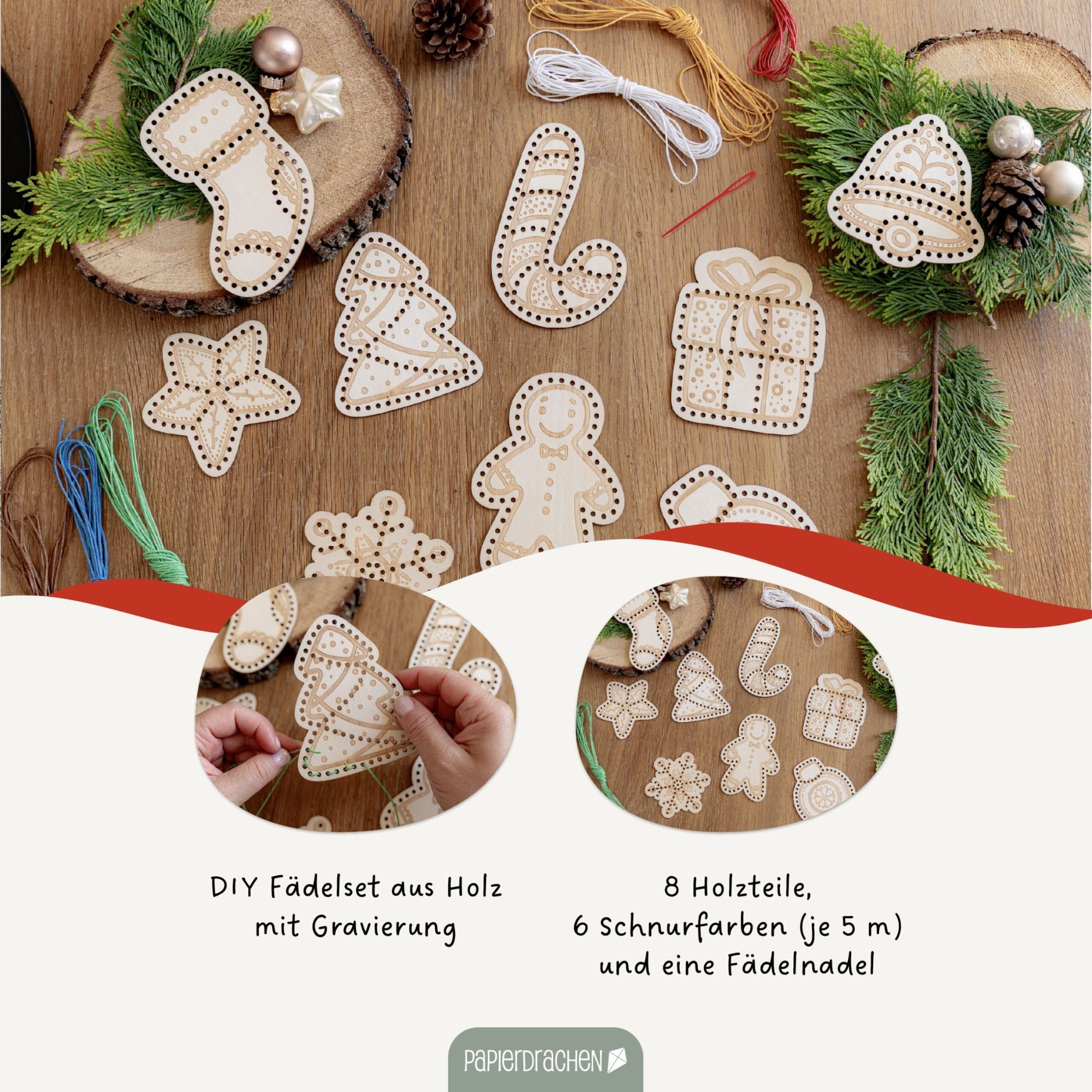 Fädelset aus Holz zu Weihnachten Papierdrachen - malmichbunt.de