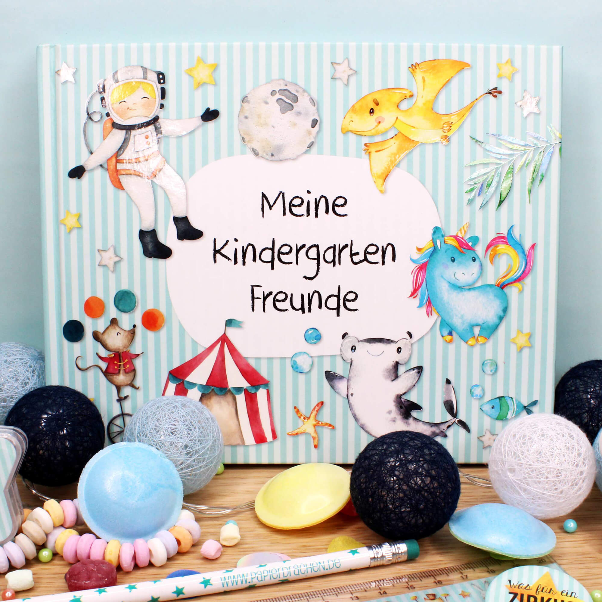 Freundebuch Kindergarten - Türkis Papierdrachen - malmichbunt.de