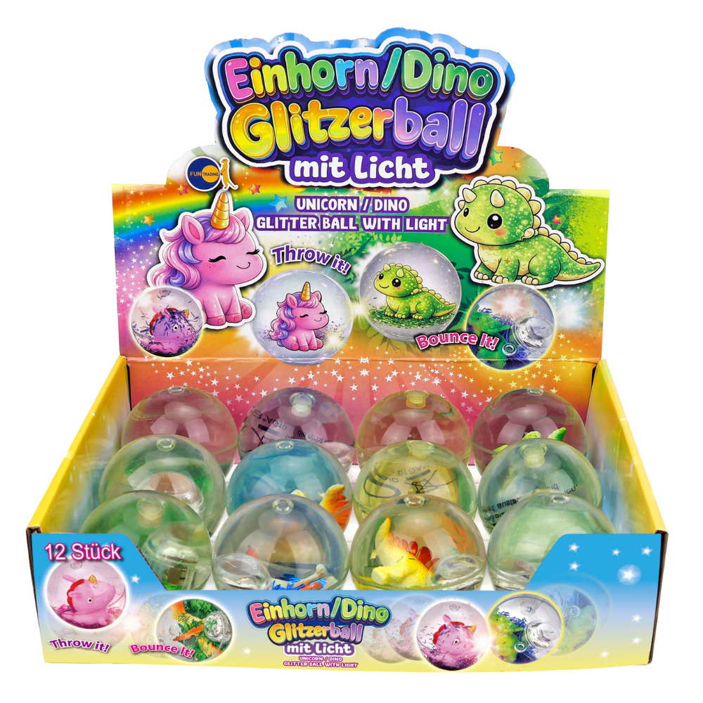 Glitzerball - Flummi mit Licht - Dino