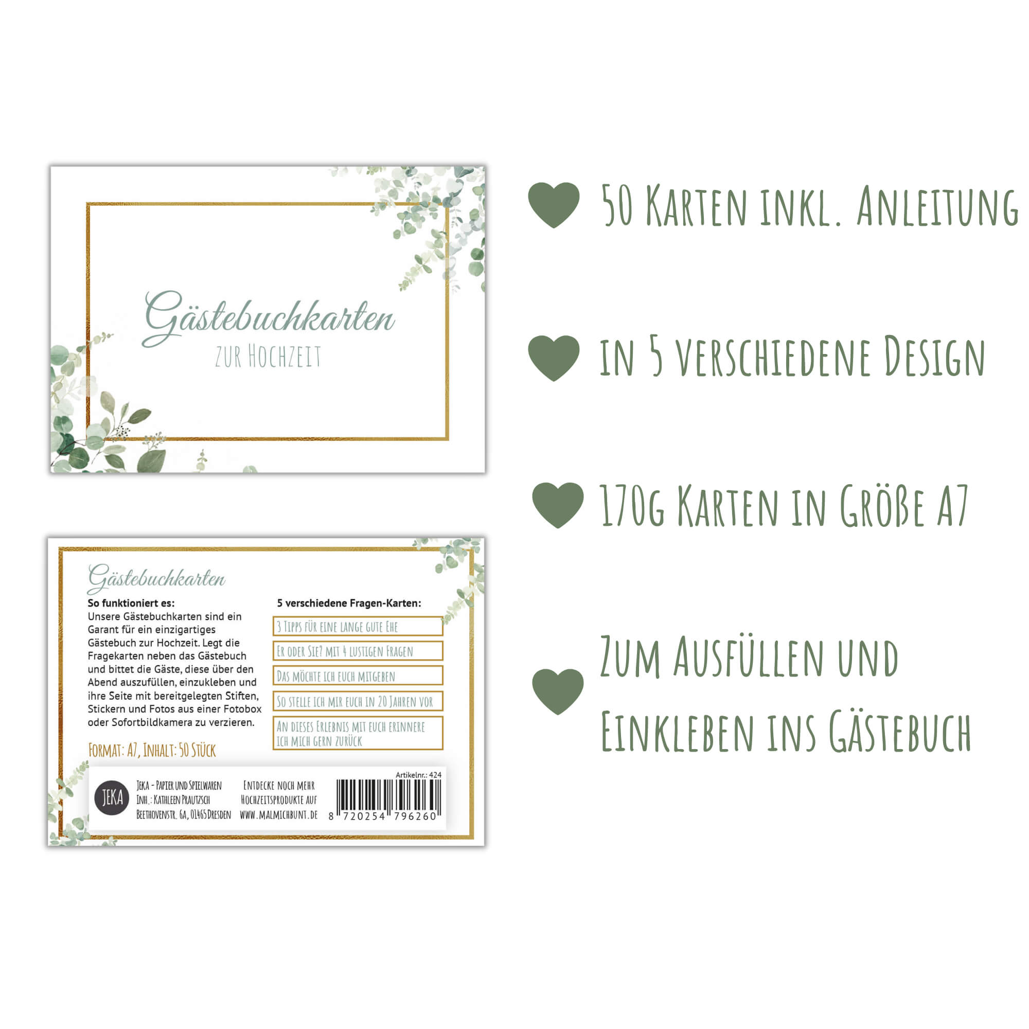 Gästebuchkarten - Design Grün - Gold Jeka - malmichbunt.de