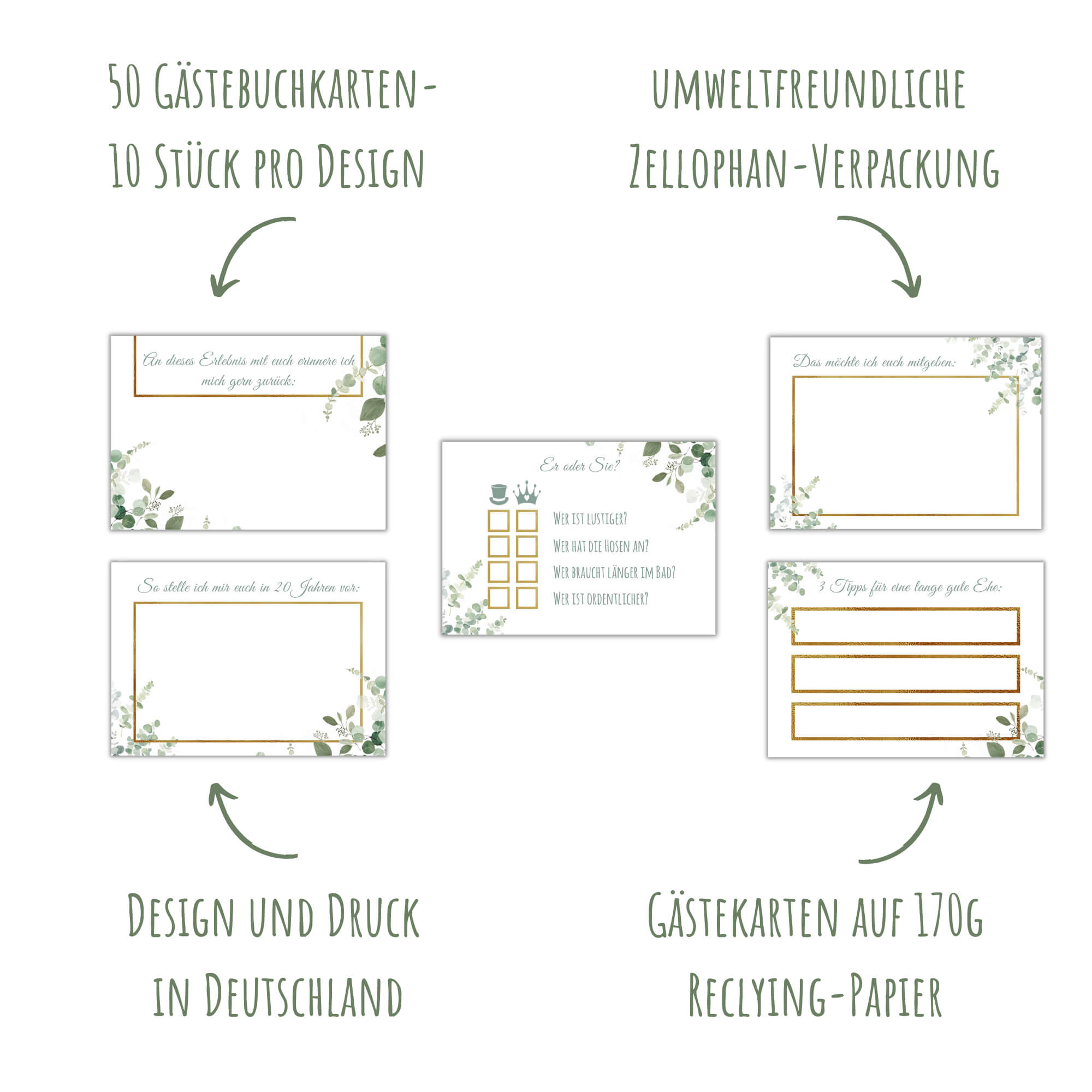 Gästebuchkarten - Design Grün - Gold Jeka - malmichbunt.de