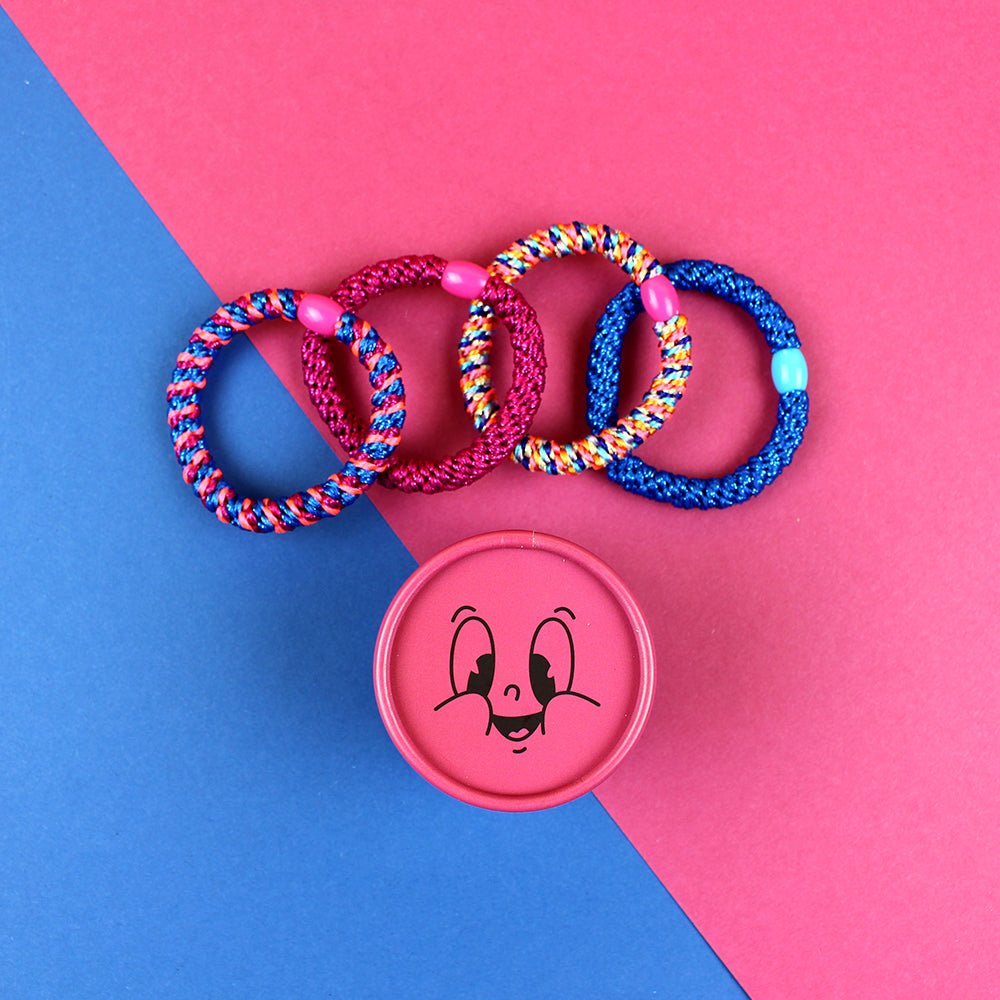 Haargummi-Set Pink/blau mit 4 Haargummis in runder Geschenkbox Ava & Yves - malmichbunt.de
