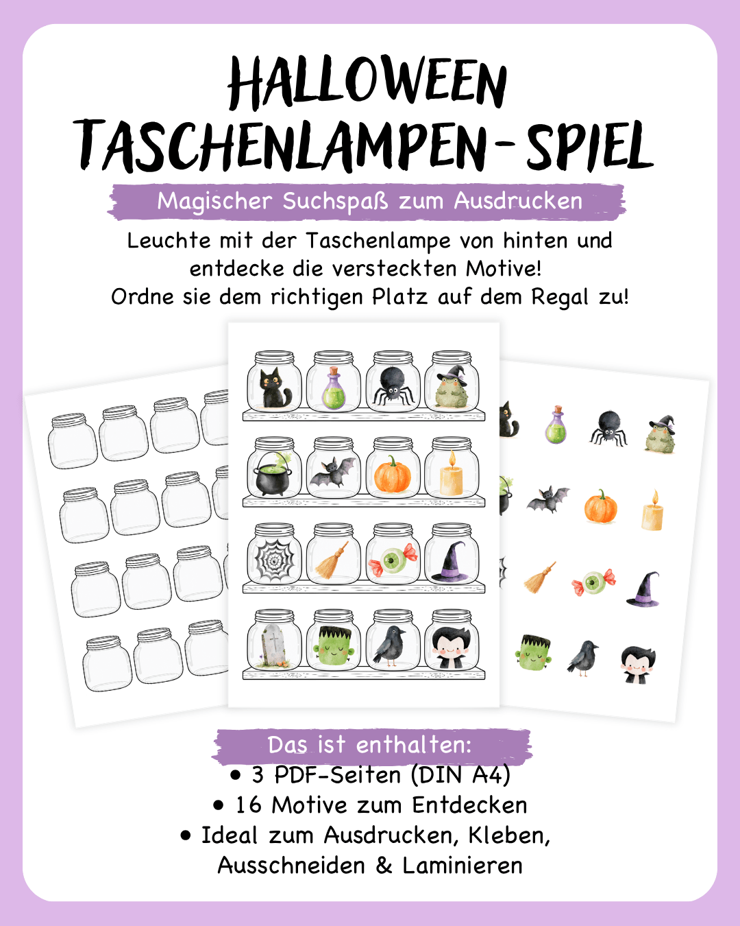 Halloween Taschenlampenspiel zum Ausdrucken - Basteln Halloween | PDF Jeka - malmichbunt.de