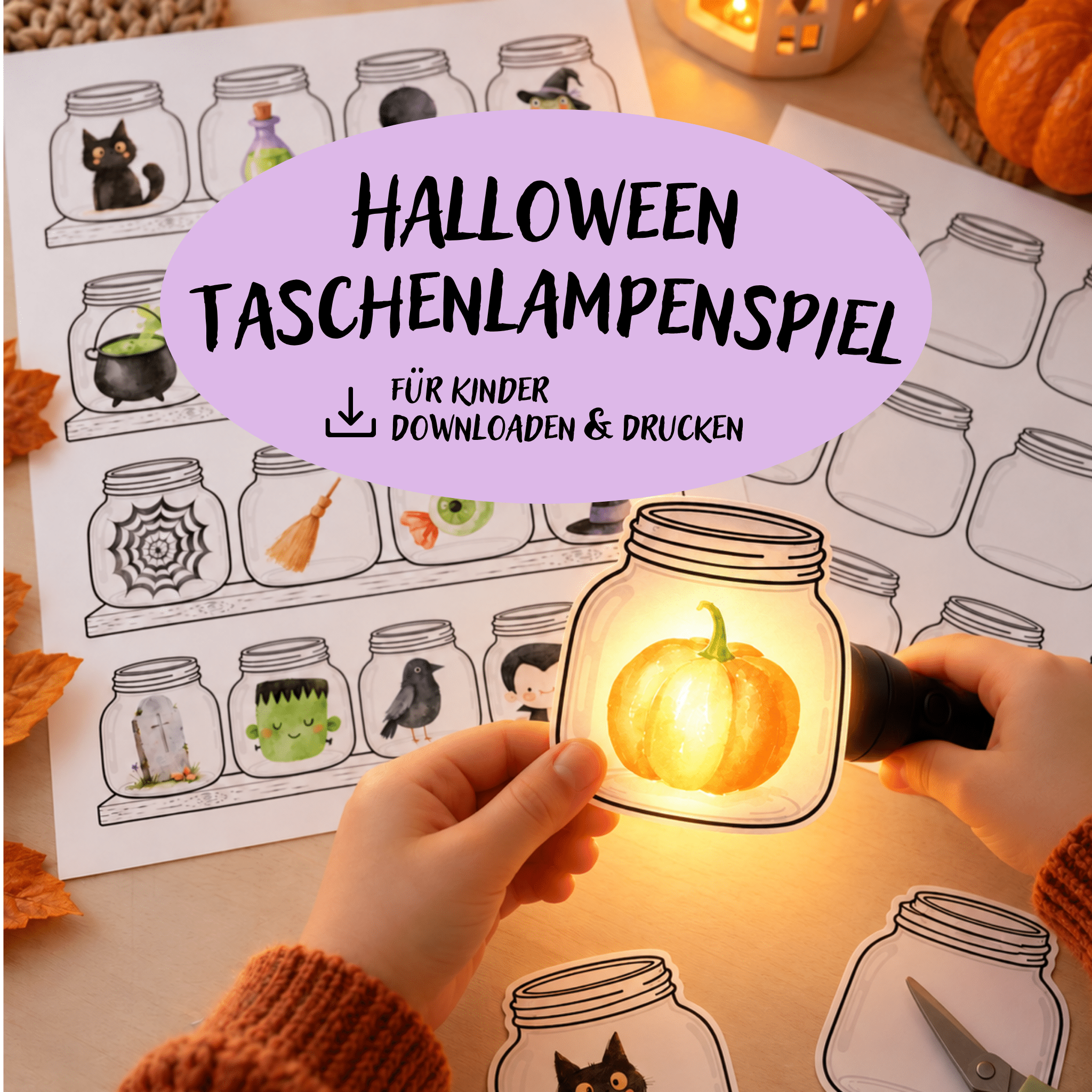 Halloween Taschenlampenspiel zum Ausdrucken - Basteln Halloween | PDF Jeka - malmichbunt.de