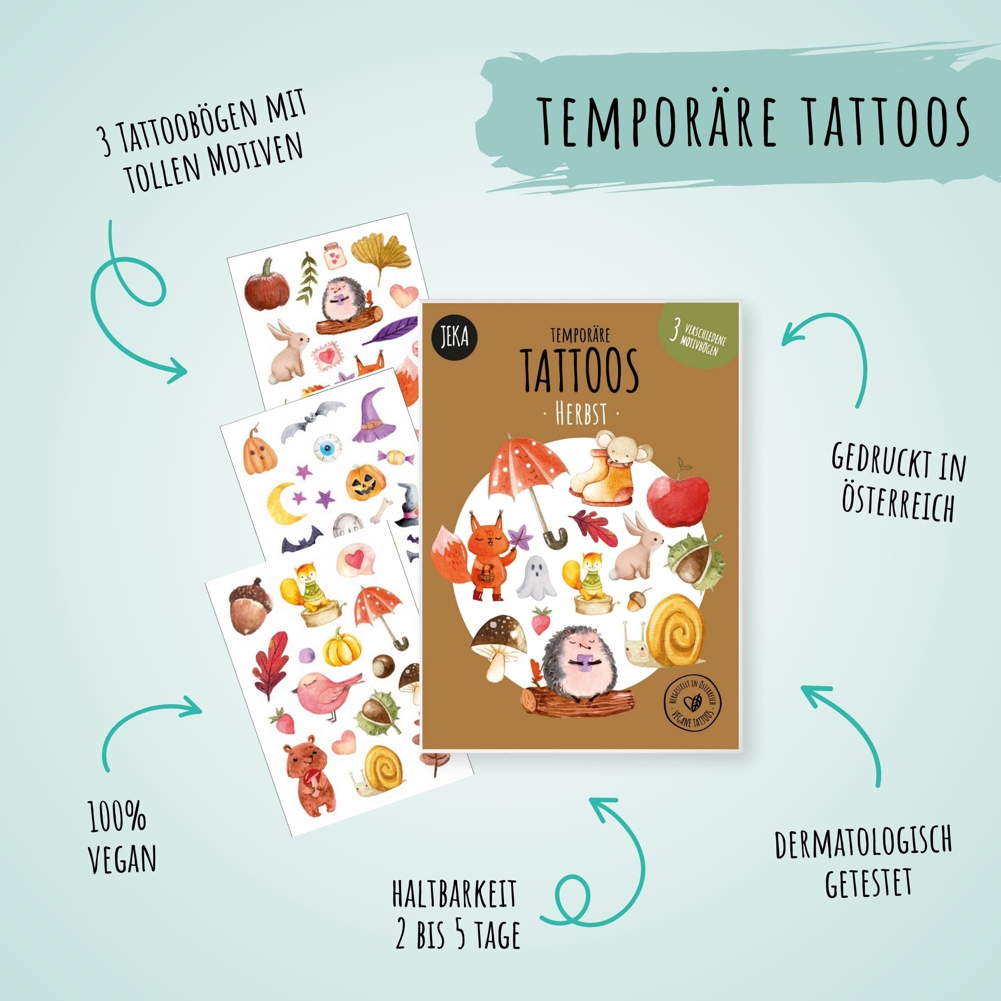Herbst Kindertattoos - 3 Bögen Jeka - malmichbunt.de