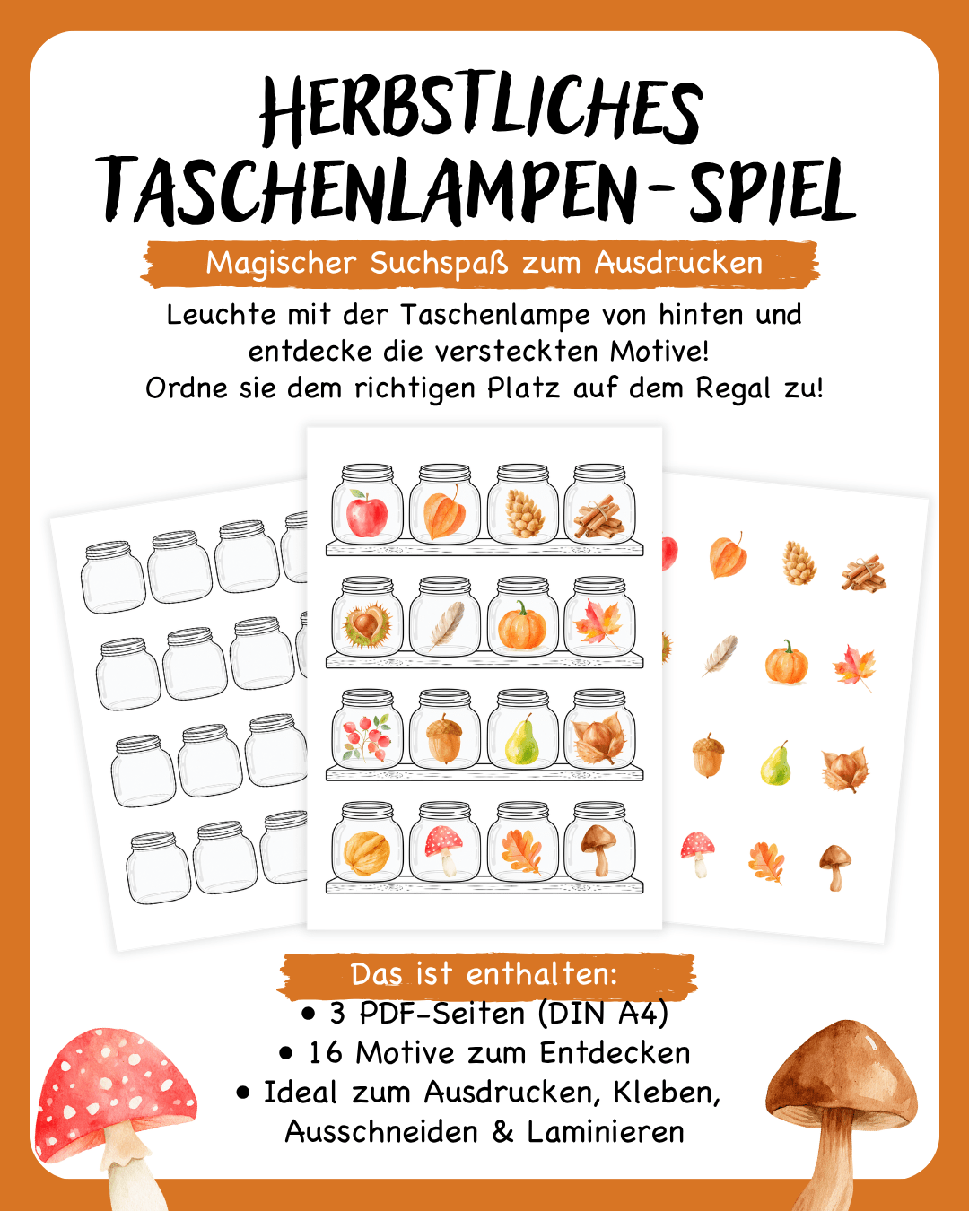 Herbst Taschenlampenspiel zum Ausdrucken Suchspiel - Basteln Herbst | PDF Jeka - malmichbunt.de