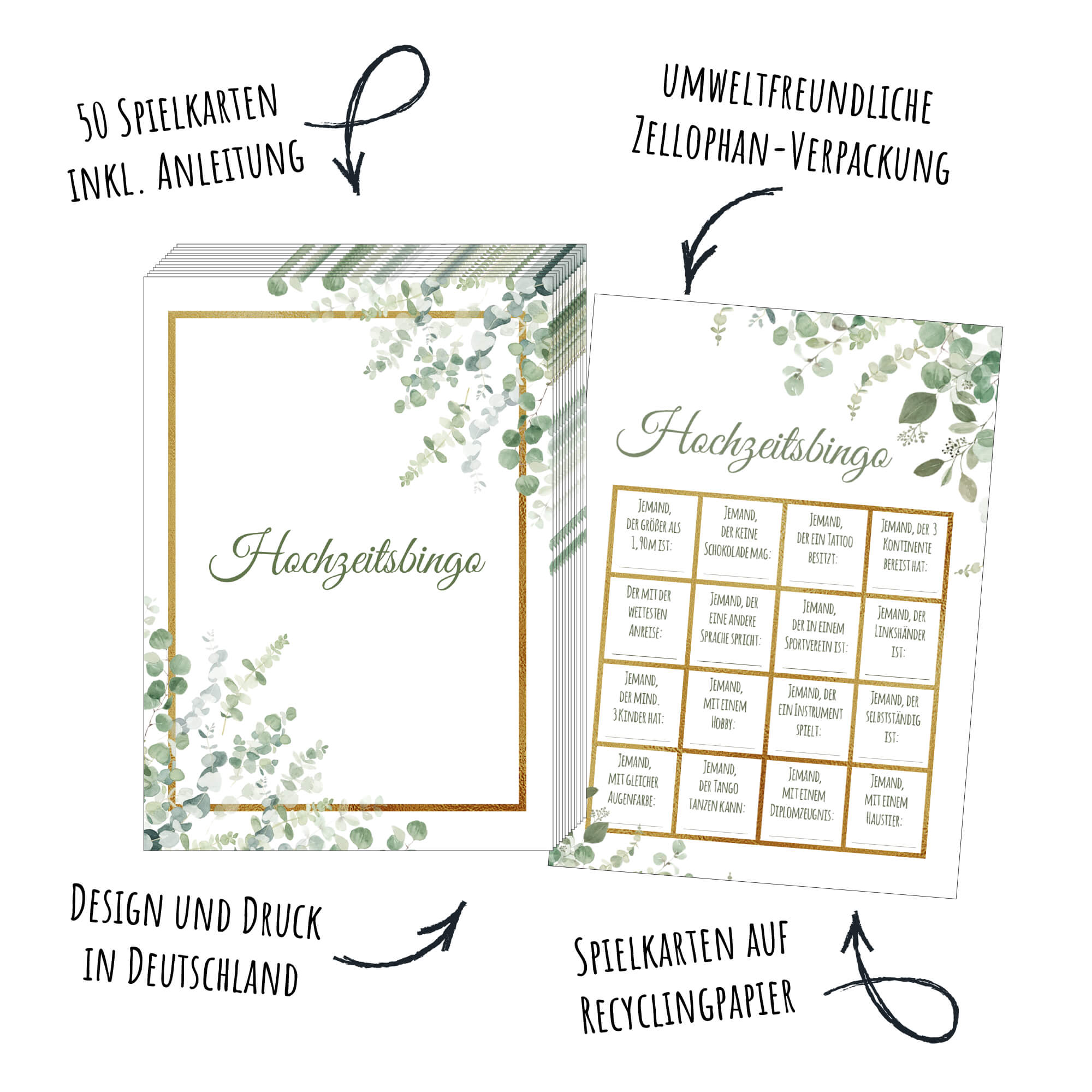 Hochzeitsbingo - Design Grün - Gold Jeka - malmichbunt.de