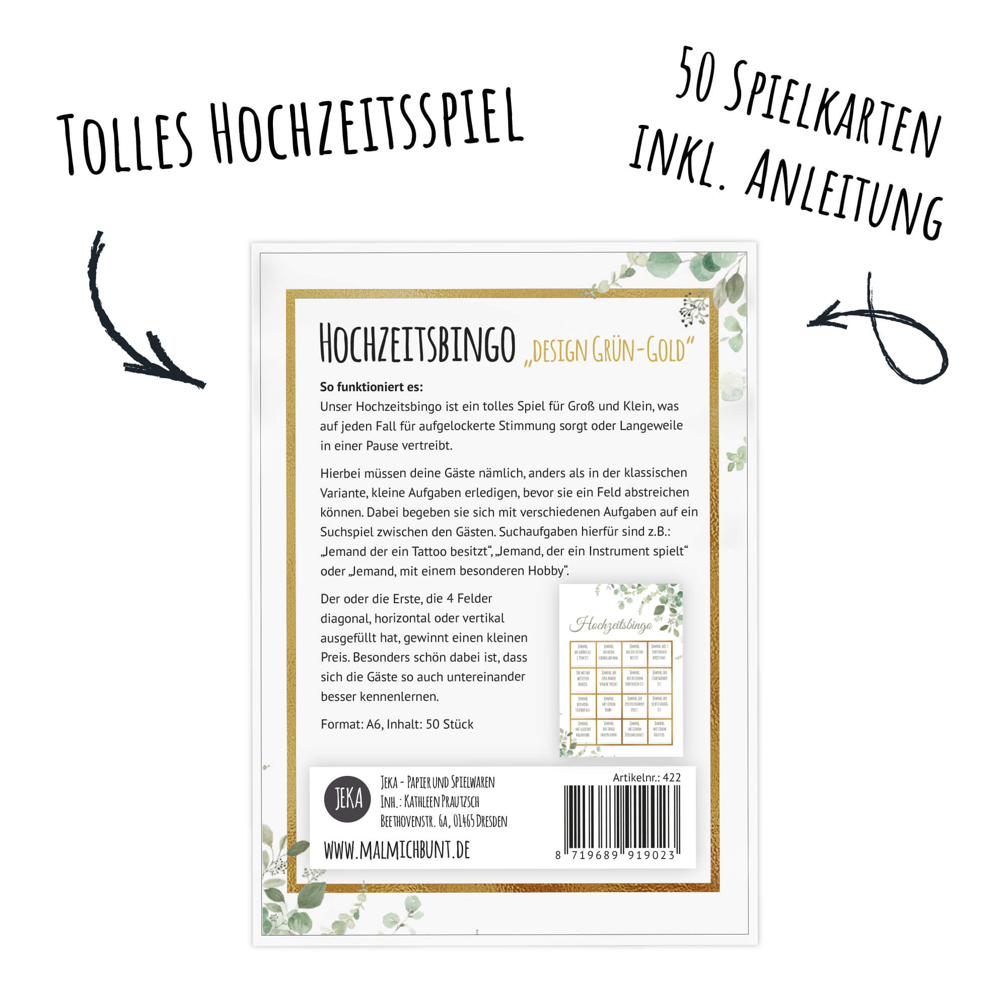 Hochzeitsbingo - Design Grün - Gold Jeka - malmichbunt.de