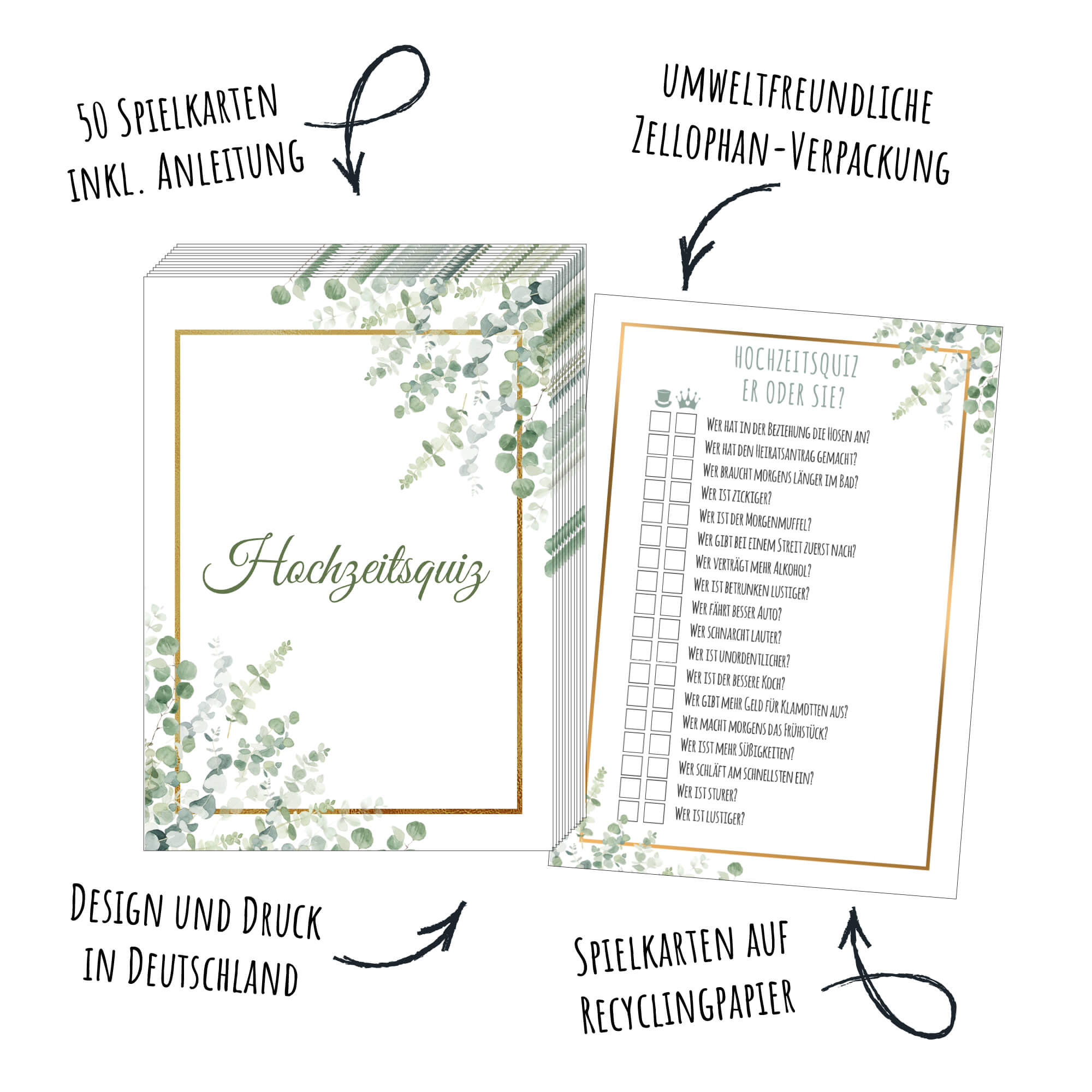 Hochzeitsquiz - Design Grün - Gold Jeka - malmichbunt.de