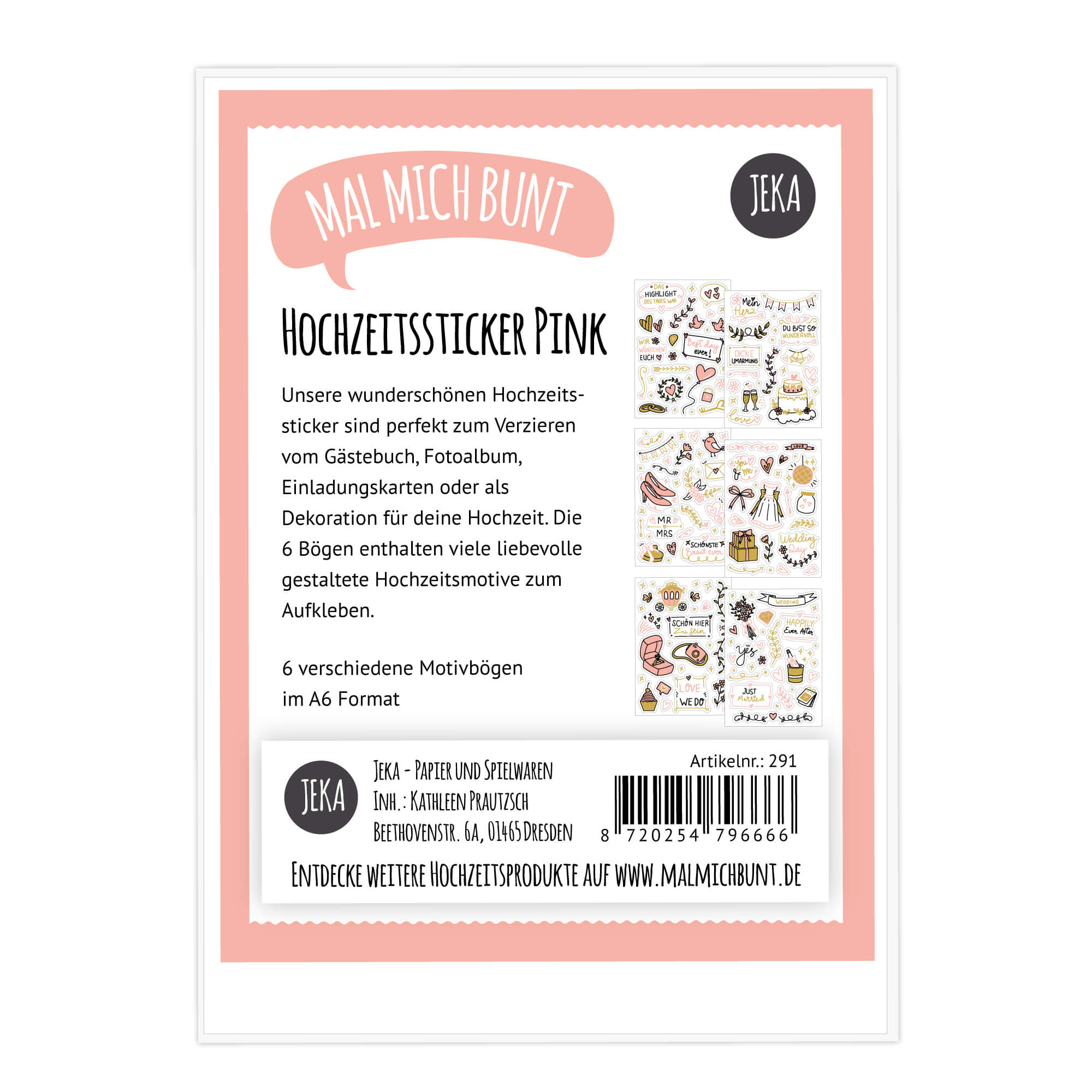 Hochzeitssticker Pink/Gold Jeka - malmichbunt.de