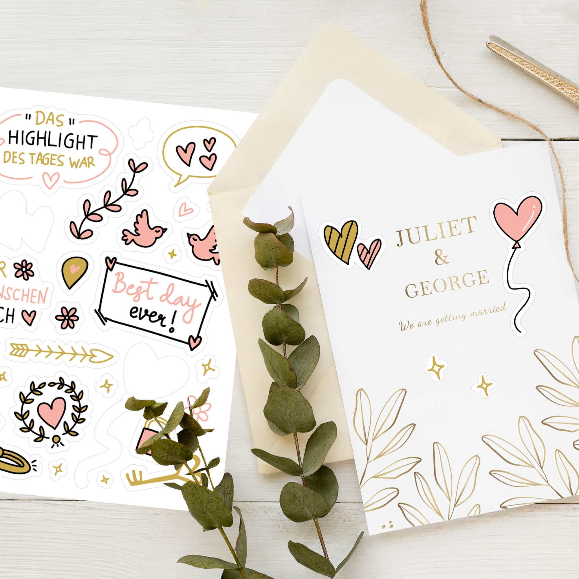 Hochzeitssticker Pink/Gold Jeka - malmichbunt.de