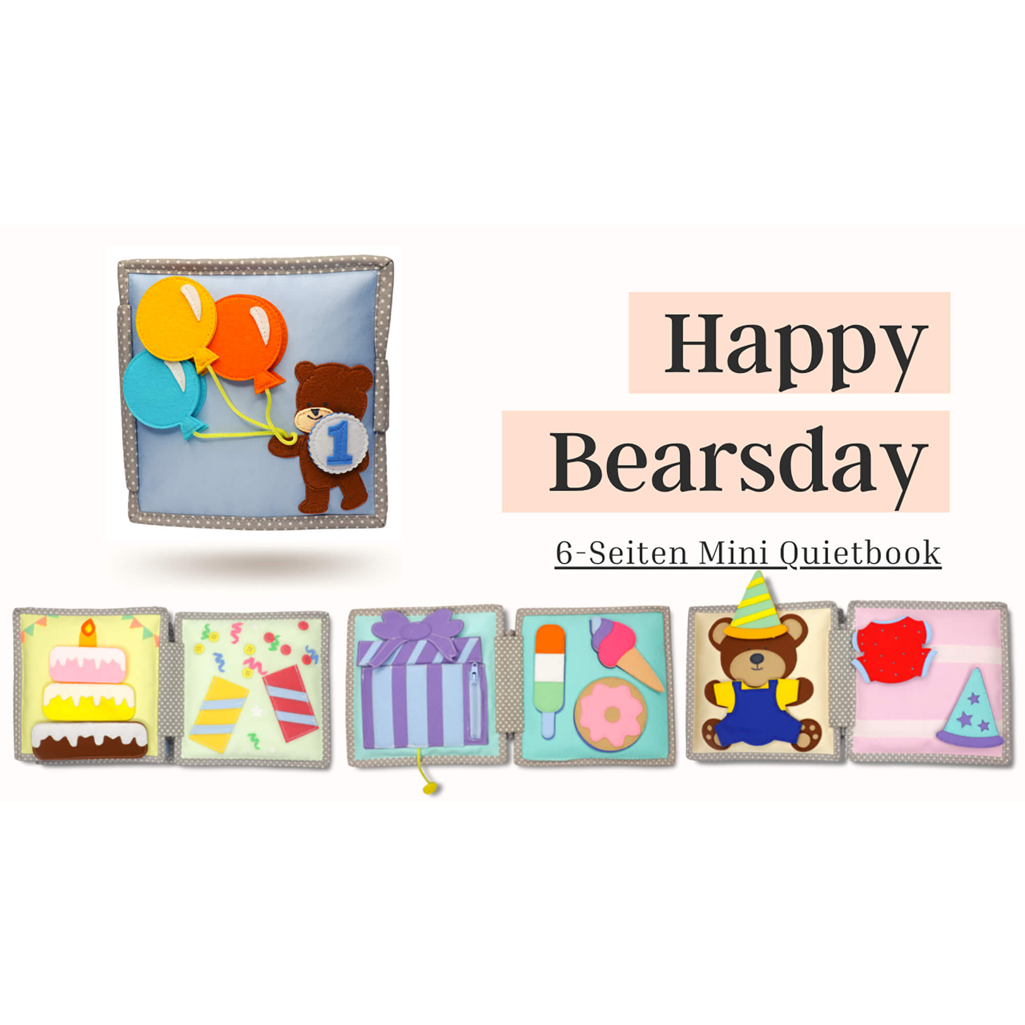 Jolly Design - Mini Quiet Book "Happy Bearsday" (ab 1 Jahr) Jolly Designs - malmichbunt.de