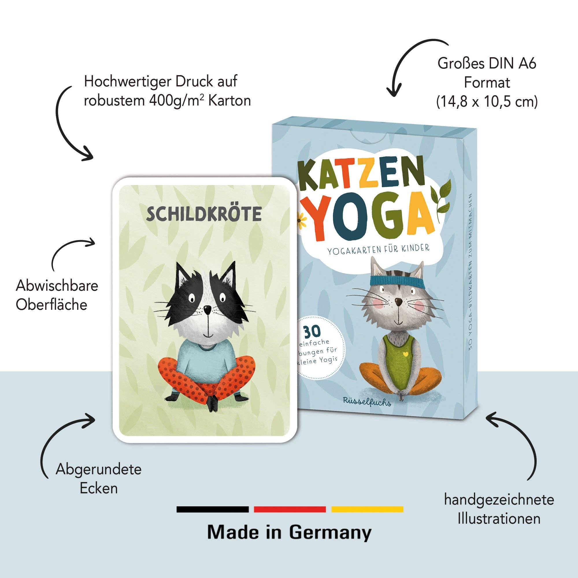 Katzenyoga – Yoga - Karten für Kinder Rüsselfuchs - malmichbunt.de