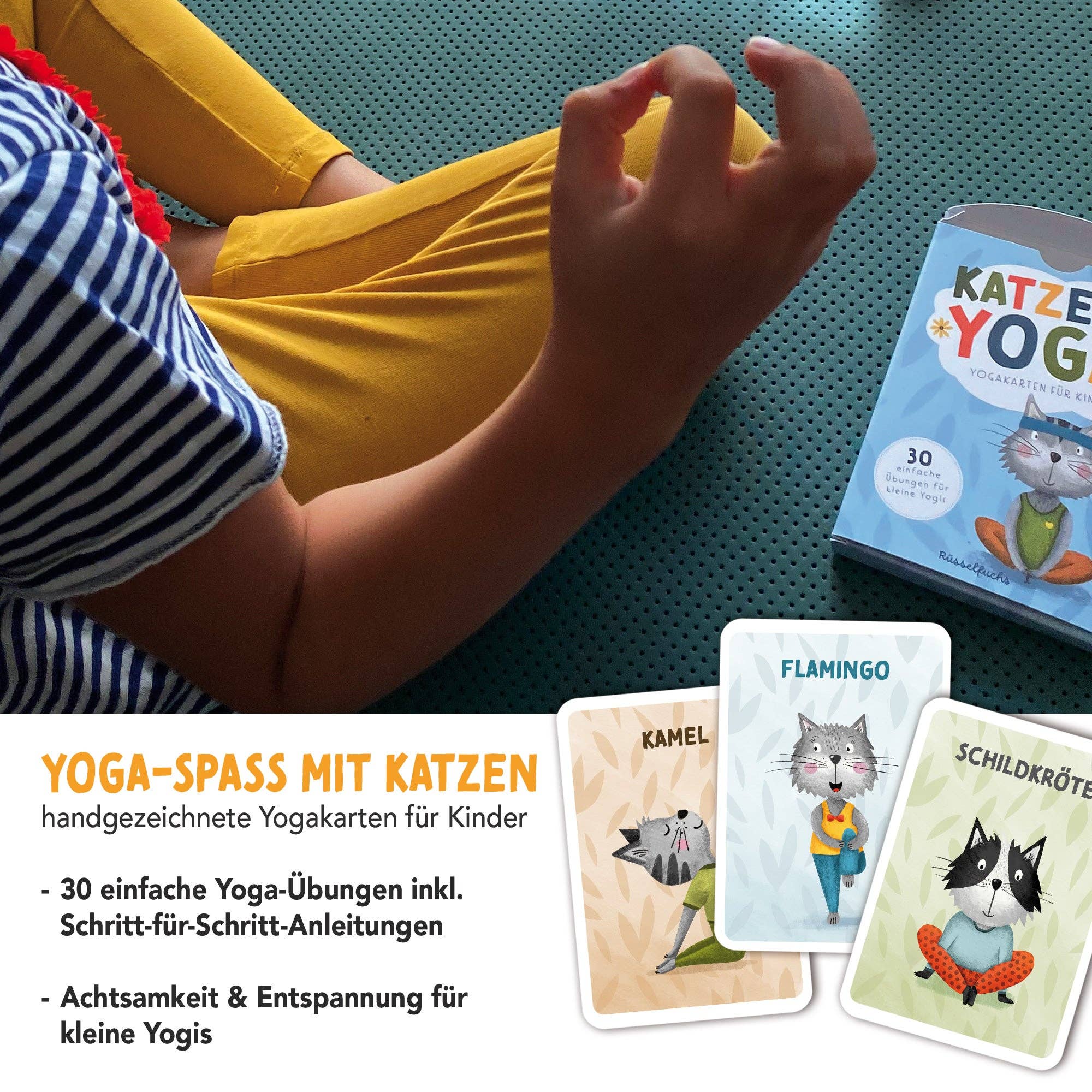 Katzenyoga – Yoga - Karten für Kinder Rüsselfuchs - malmichbunt.de