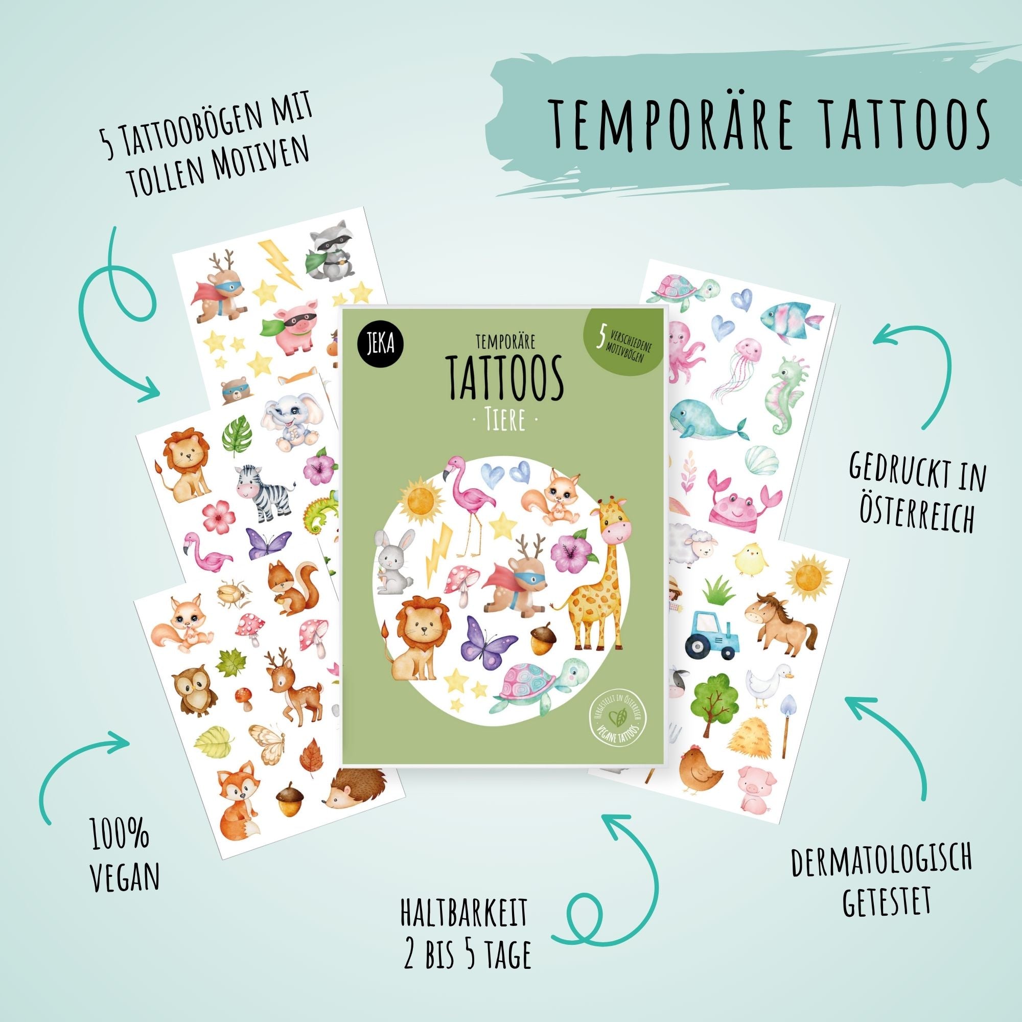 Kindertattoo - Set Tiere Jeka - malmichbunt.de