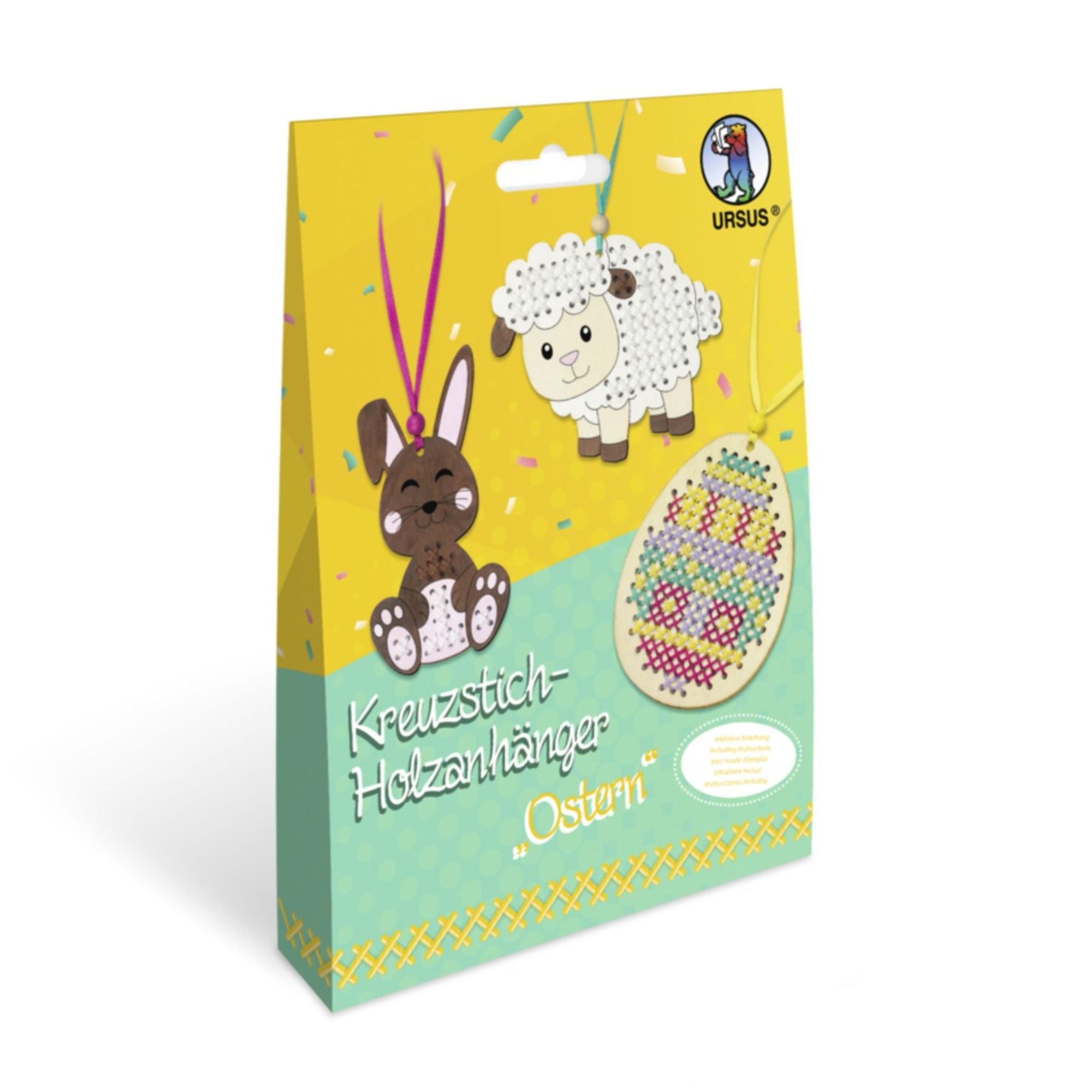 Kreuzstich - Holzanhänger Ostern Ursus - malmichbunt.de