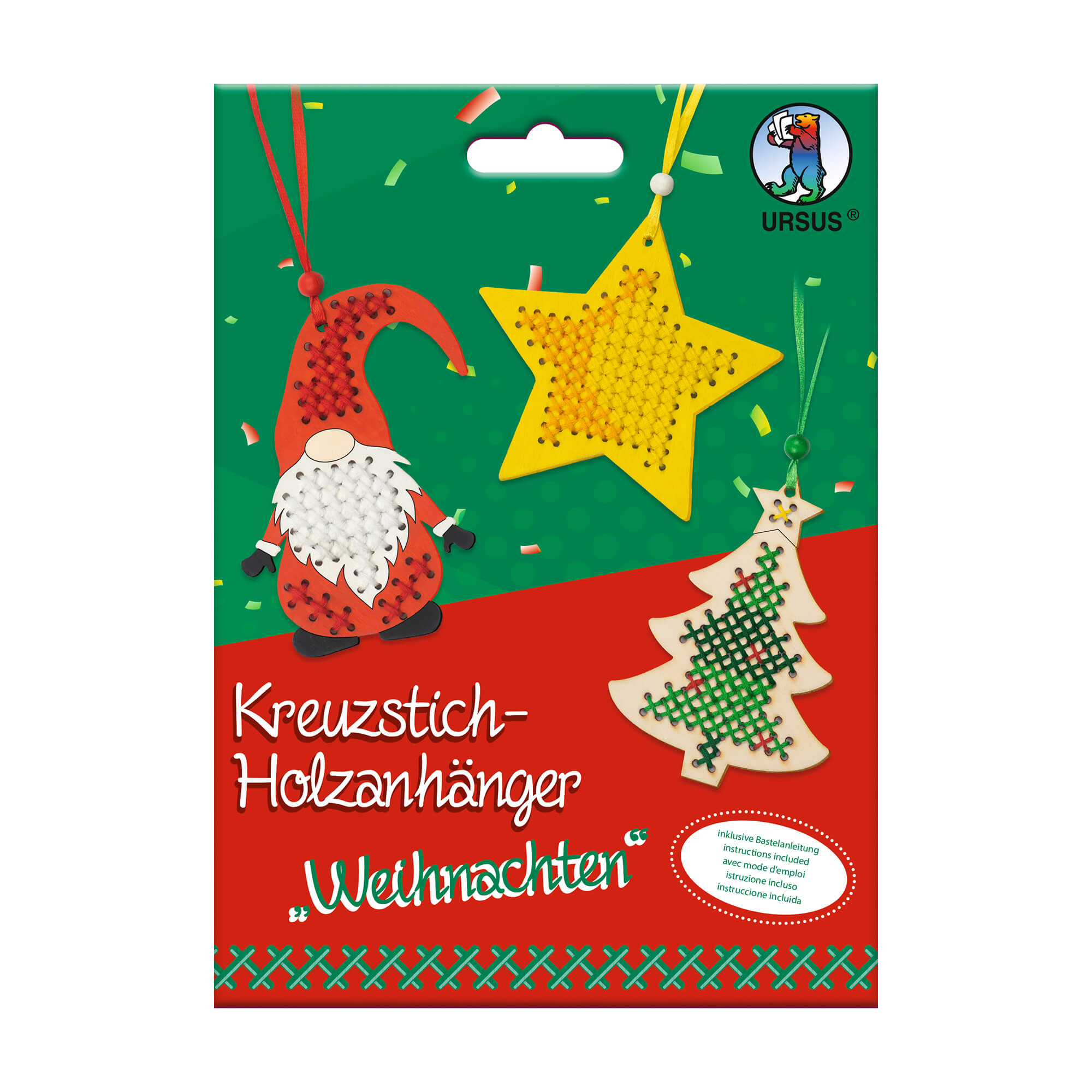 Kreuzstich - Holzanhänger Weihnachten Ursus - malmichbunt.de