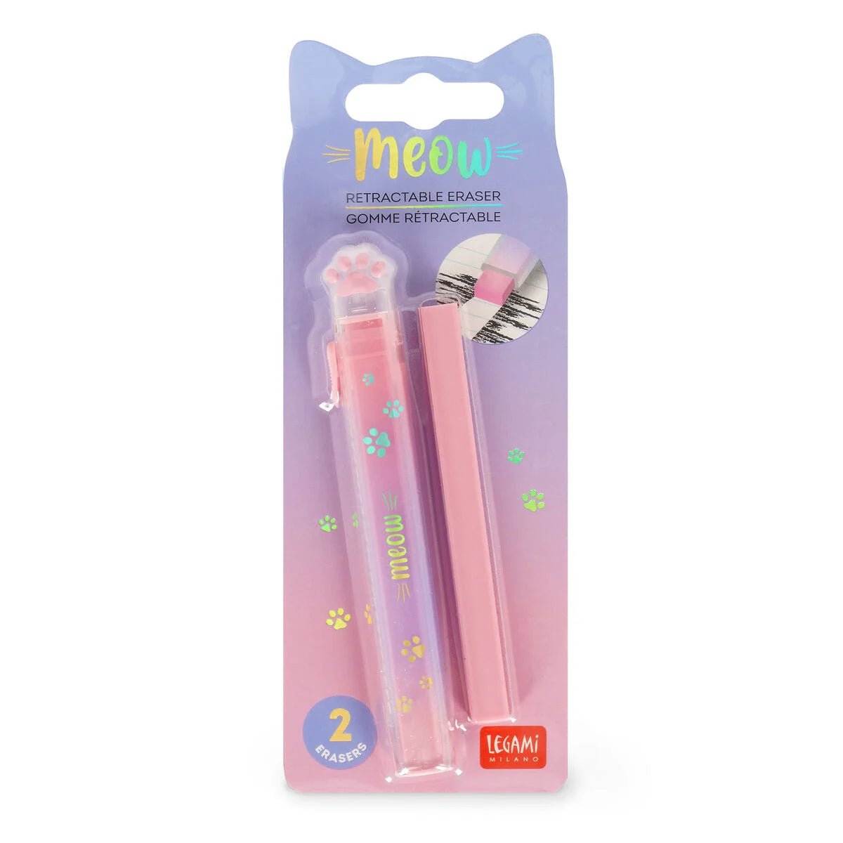 Legami einschiebbarer Radierer "Meow" mit Nachfüllpackung Legami - malmichbunt.de