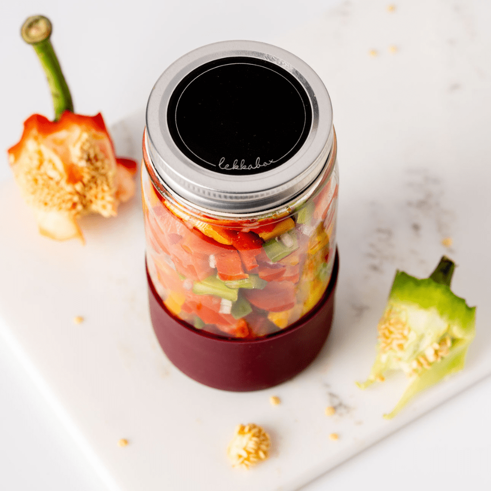 LEKKABOX® Meal Prep Glas mit Bumper, 500ml - Plum Lekkabox - malmichbunt.de