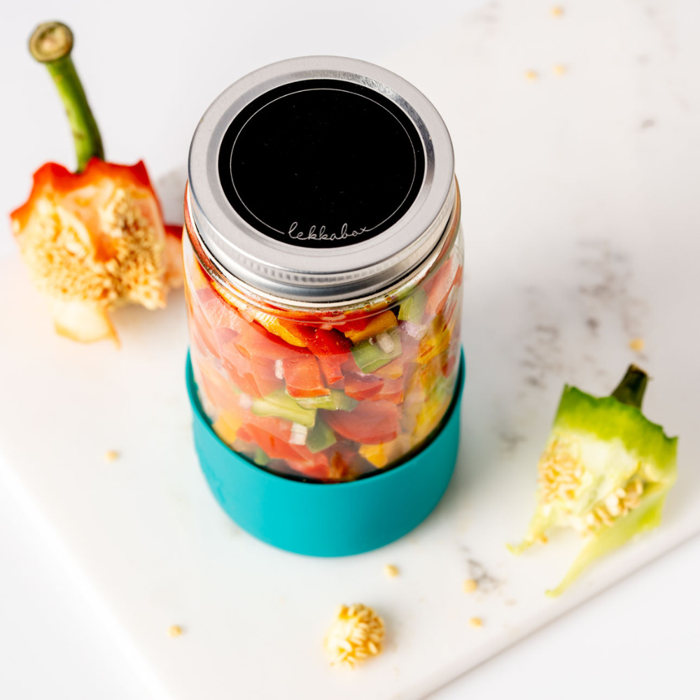 LEKKABOX® Meal Prep Glas mit Bumper, 500ml - Ocean