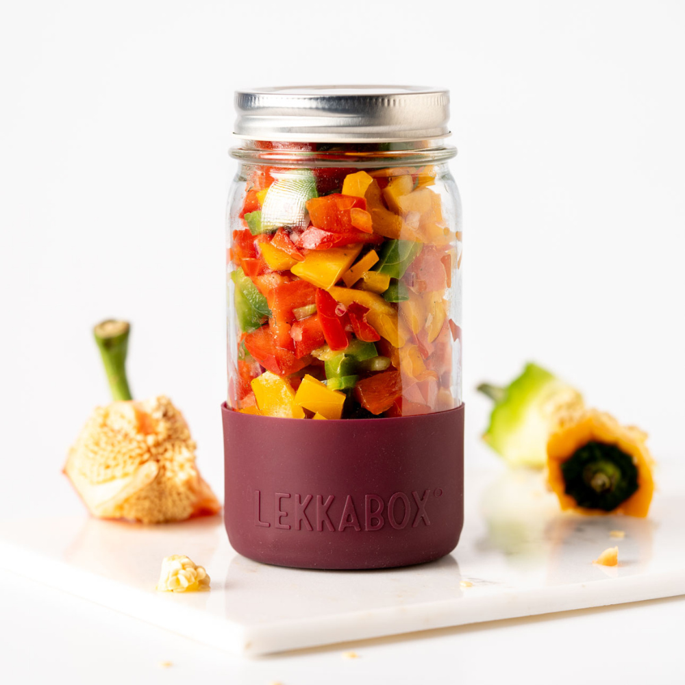 LEKKABOX® Meal Prep Glas mit Bumper, 500ml - Plum