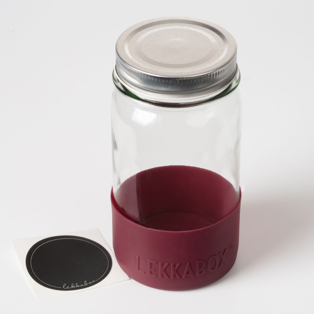 LEKKABOX® Meal Prep Glas mit Bumper, 500ml - Plum