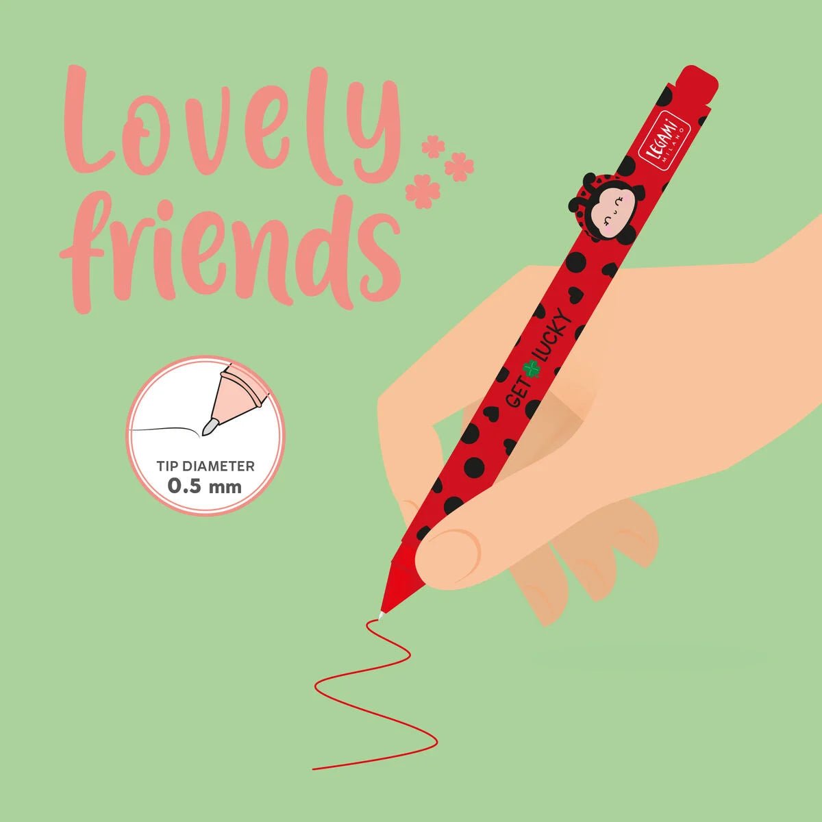 Lovely Friends - Marienkäfer Gelstift mit Deko - Tierchen Legami - malmichbunt.de