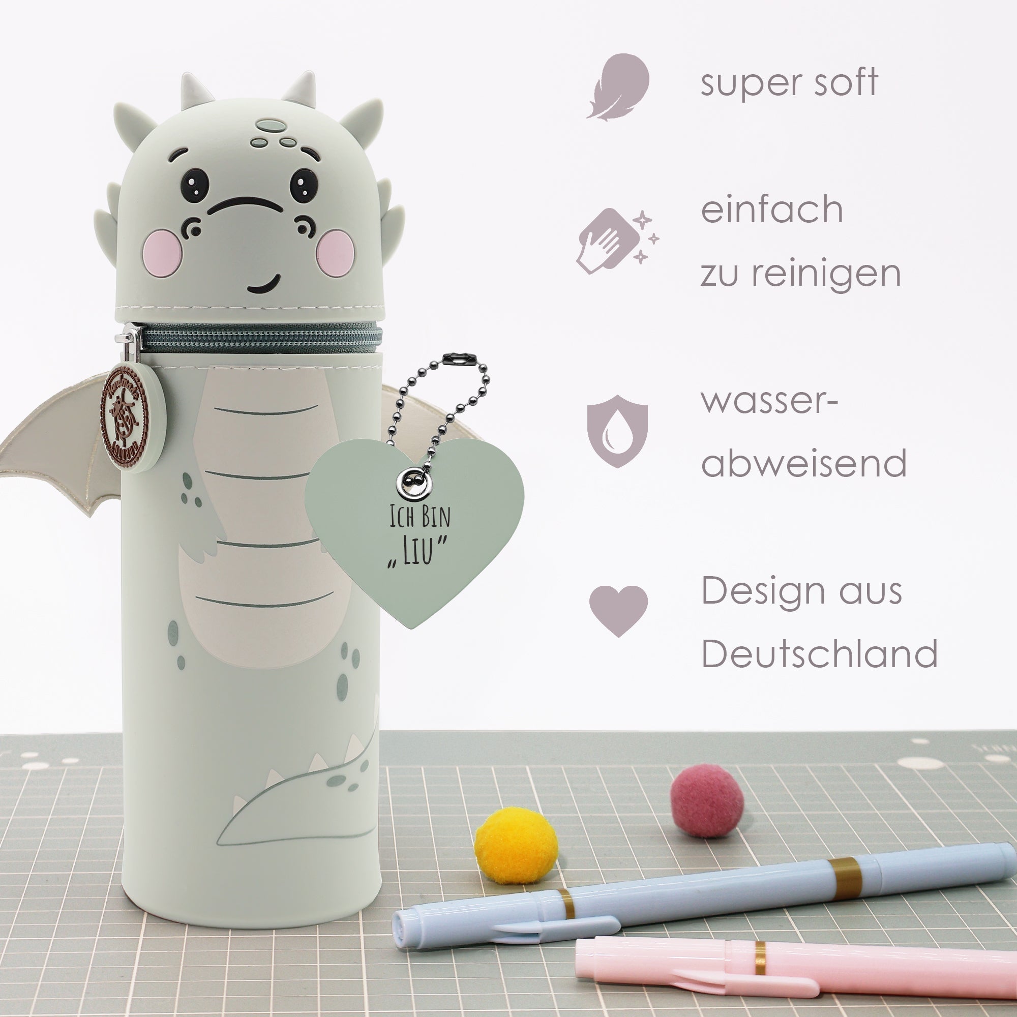 Lulubug lustiges Federmäppchen aus Silikon - Drache "Liu" Bell Trade - malmichbunt.de
