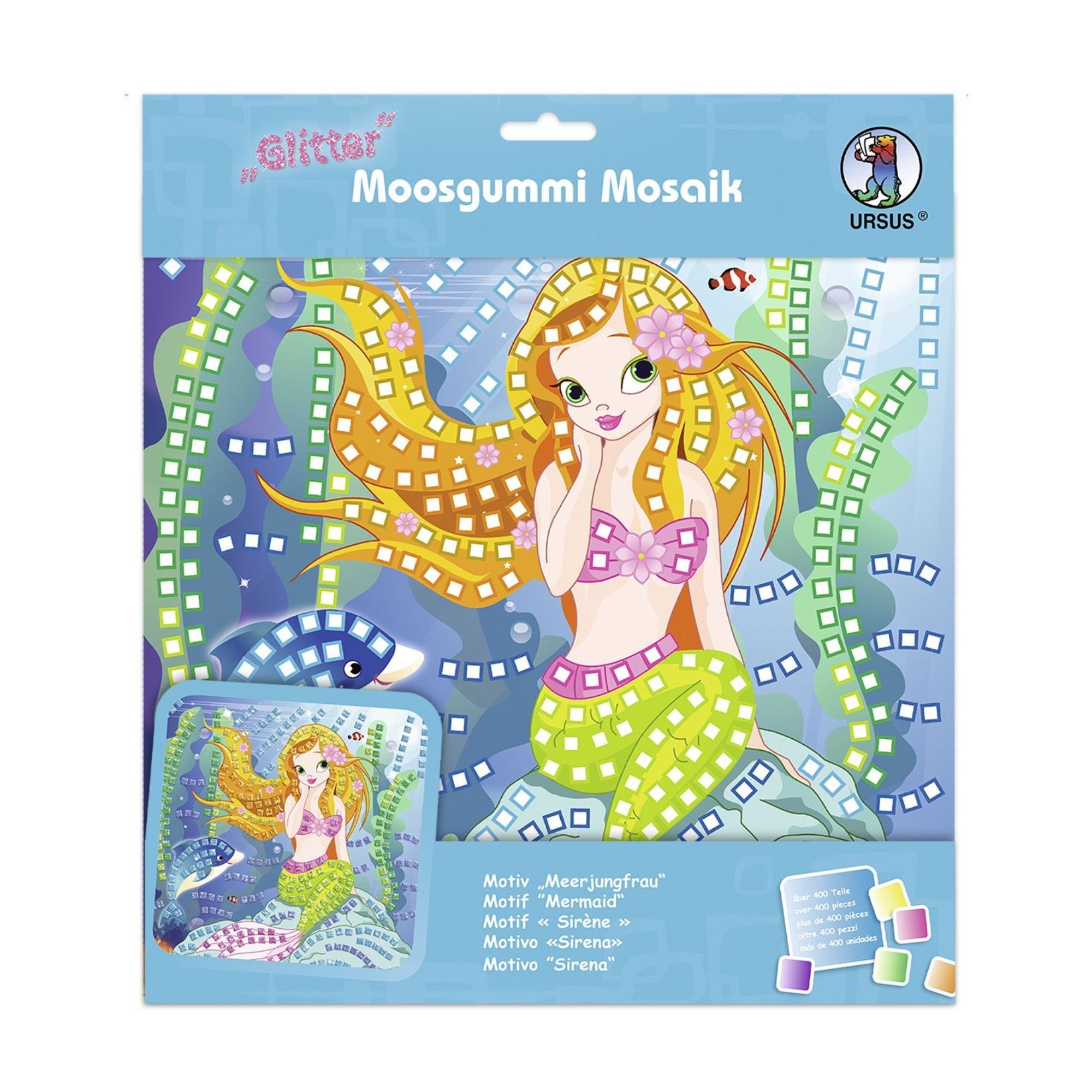Moosgummi - Mosaik "Glitter Meerjungfrau" Ursus - malmichbunt.de