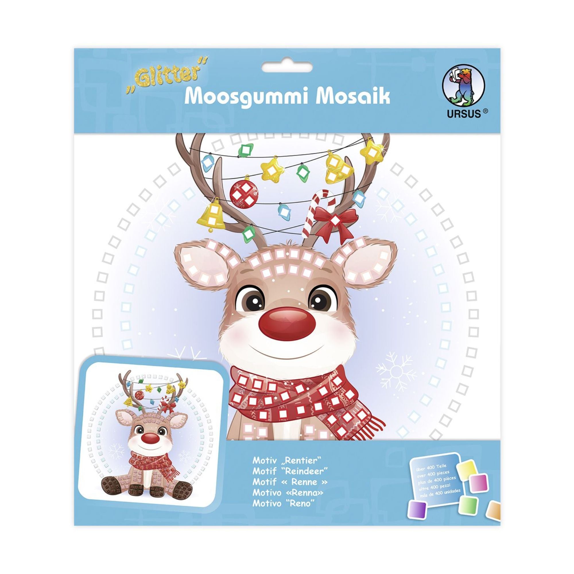 Moosgummi - Mosaik "Glitter Rentier" Ursus - malmichbunt.de