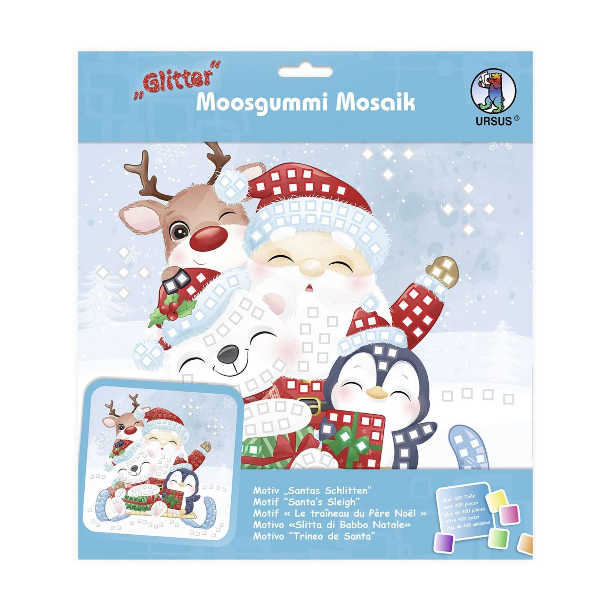 Moosgummi - Mosaik "Glitter Santas Schlitten" Ursus - malmichbunt.de
