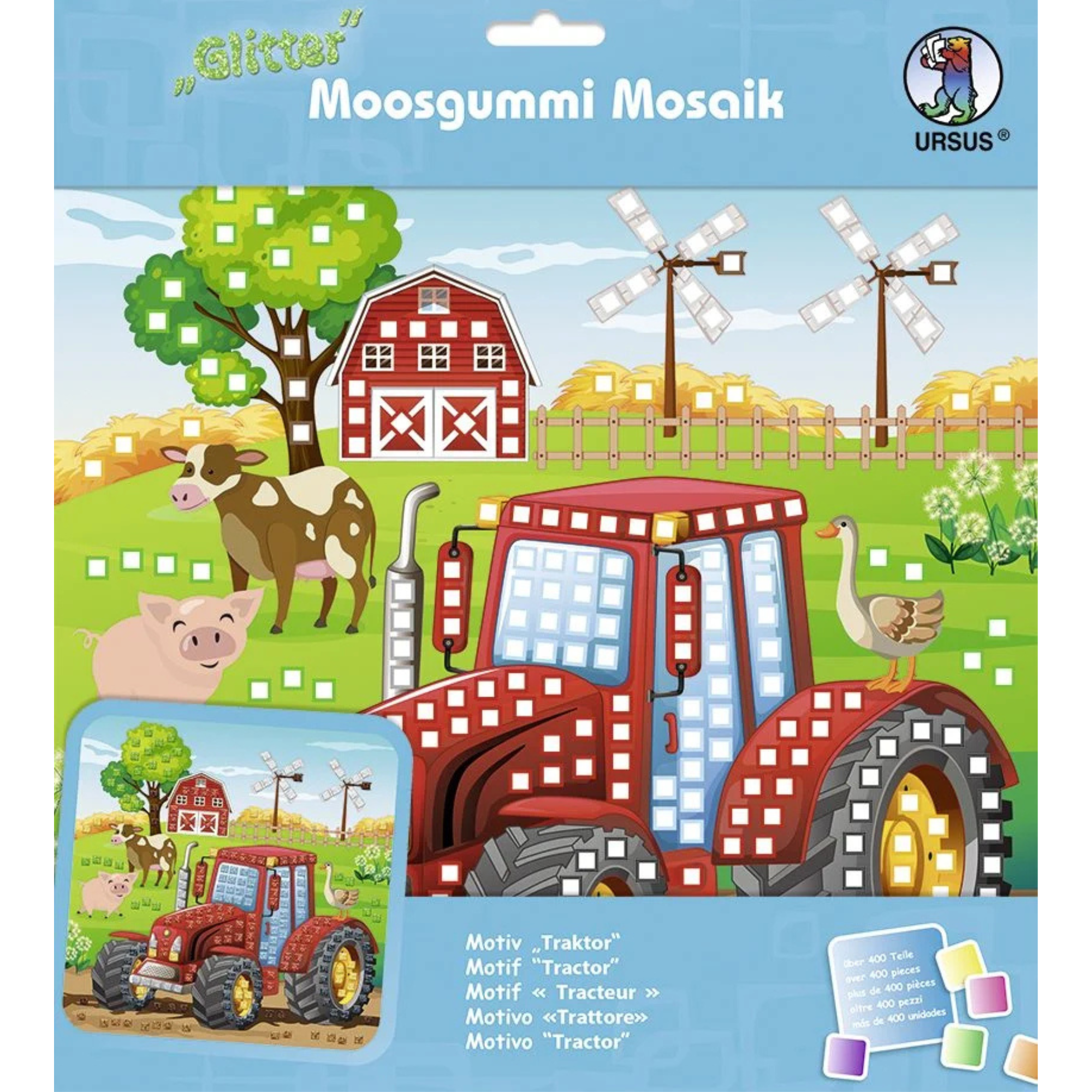 Moosgummi - Mosaik "Glitter Traktor" Ursus - malmichbunt.de