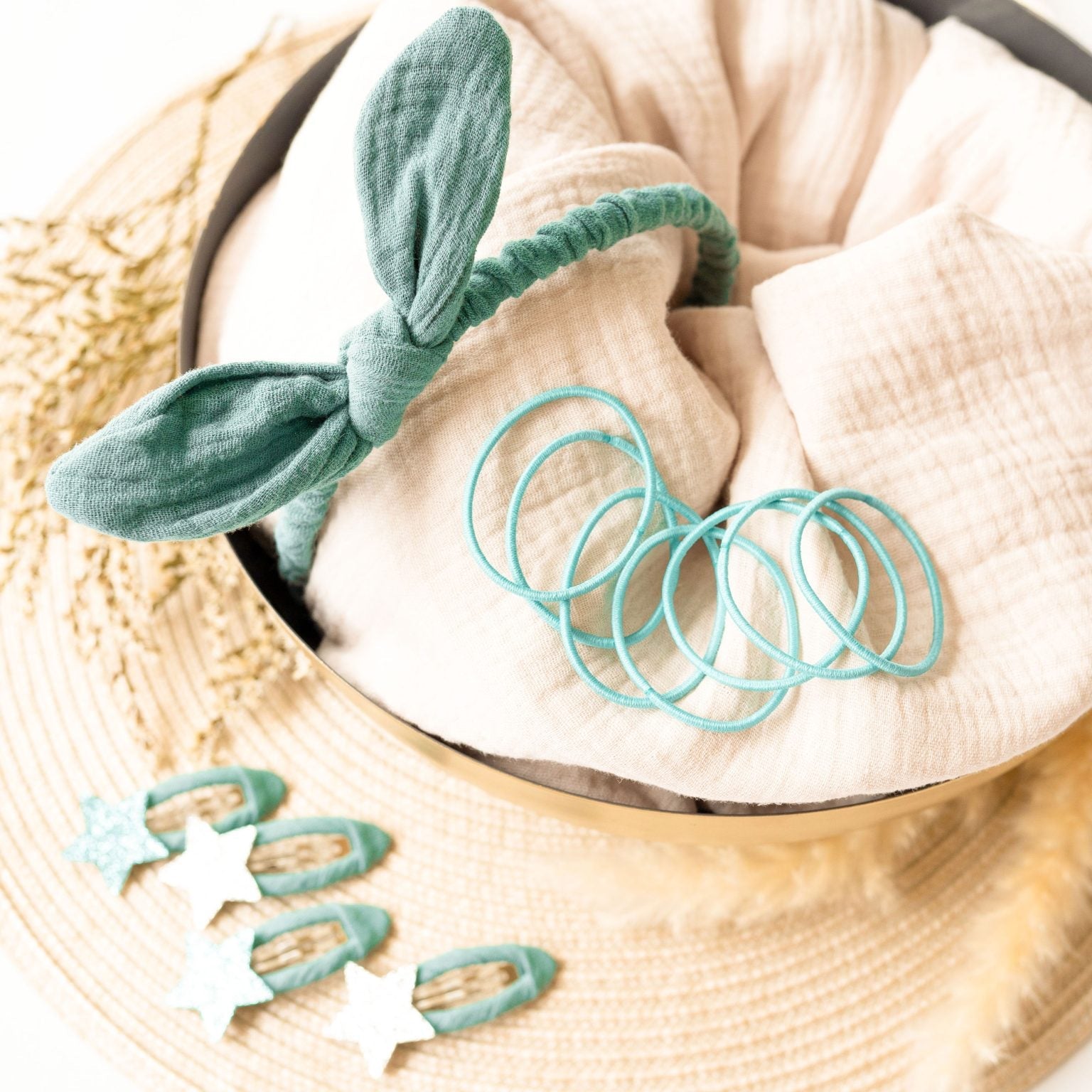 Musselin Haar - Accessoires Set – Petrol Papierdrachen - malmichbunt.de
